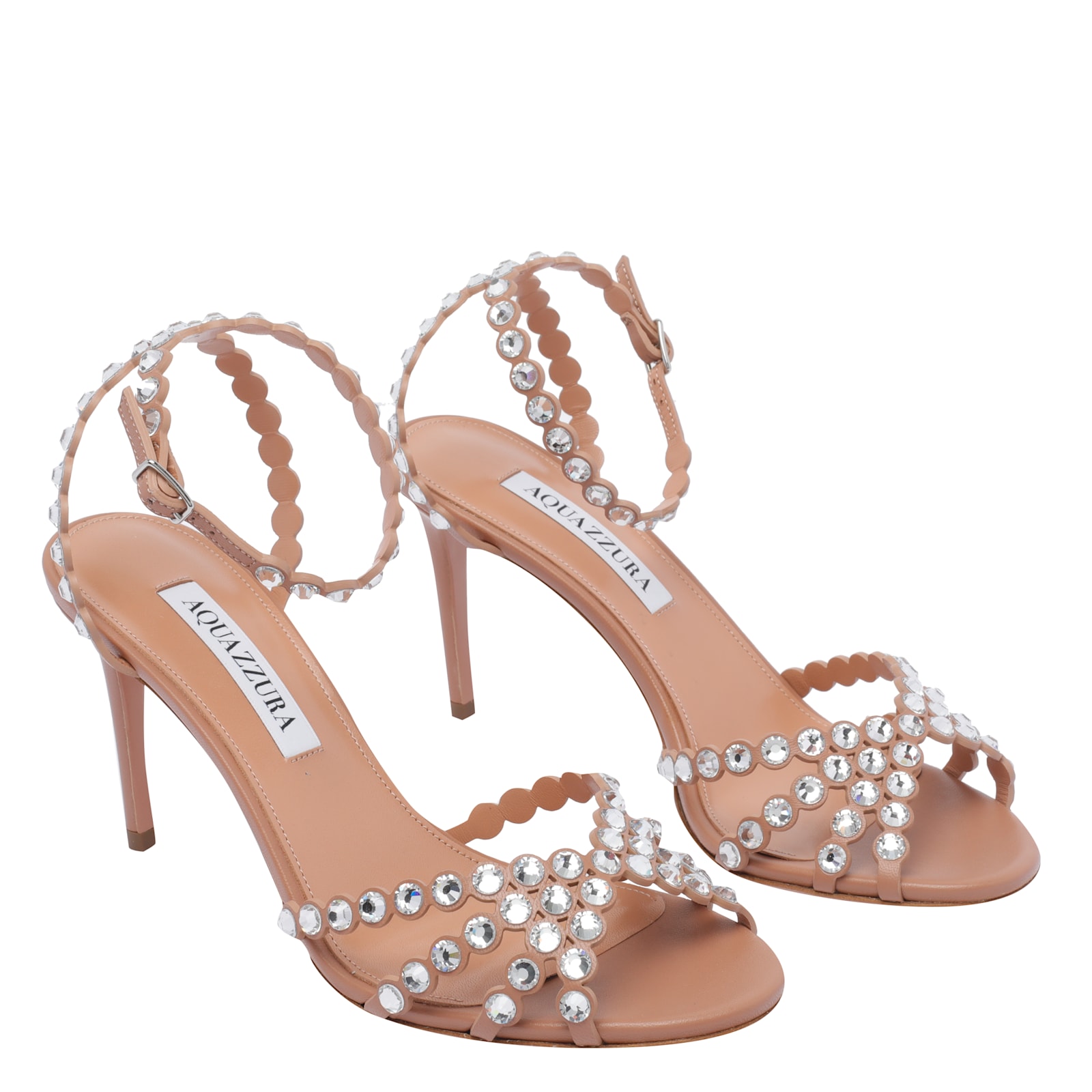 Aquazzura Love Struck 85 Crystal-embellished Metallic Leather Sandals In Animal Print