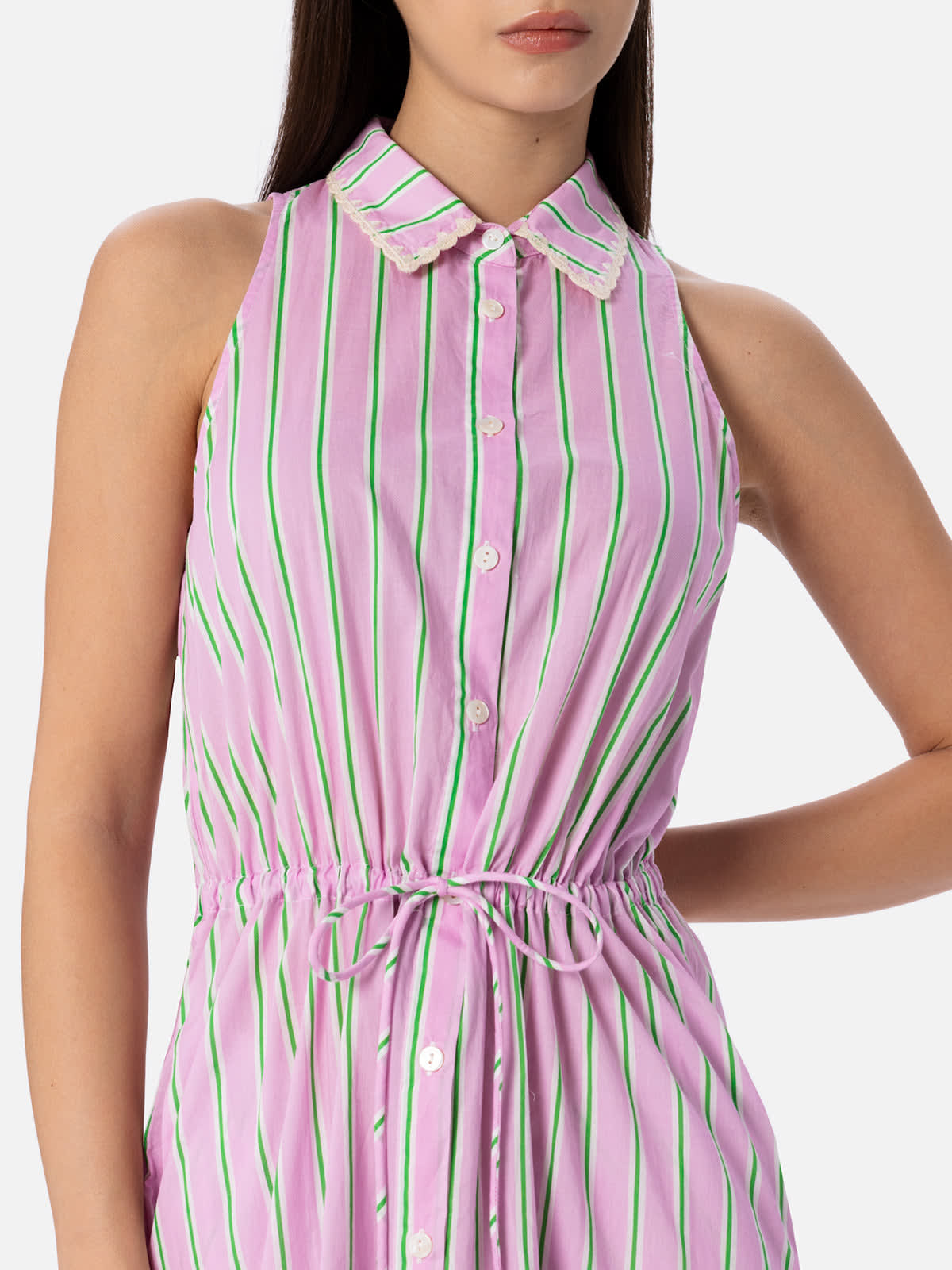 Shop Mc2 Saint Barth Woman Halterneck Dress With Striped Print In Pink