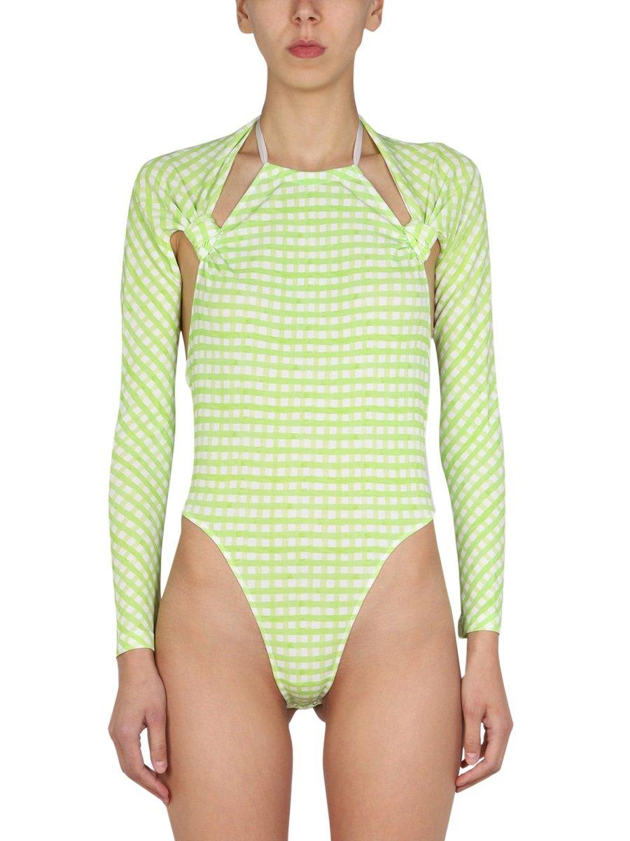 Shop Jacquemus Open Back Stretched Bodysuit In Green