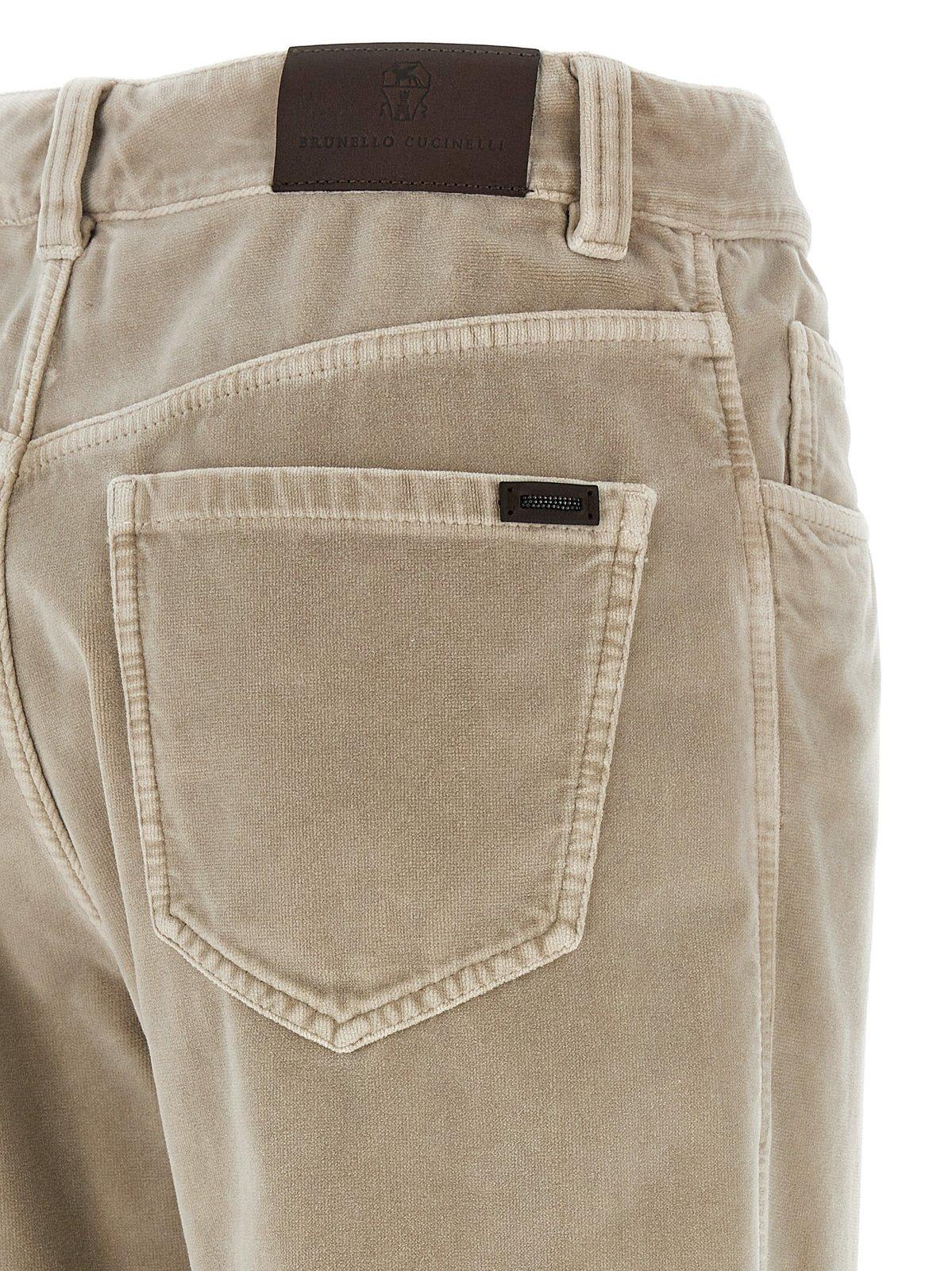 Shop Brunello Cucinelli Velvet Pants In Beige