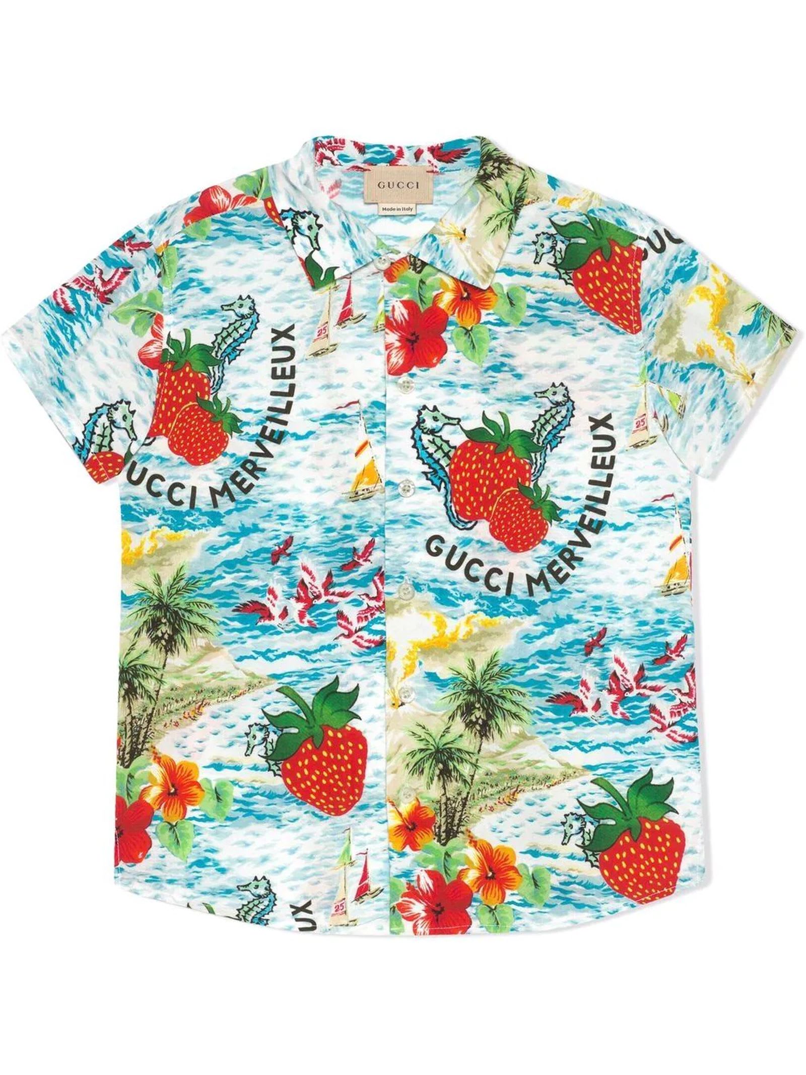 Gucci Childrens Strawberry Smoothie Print Shirt