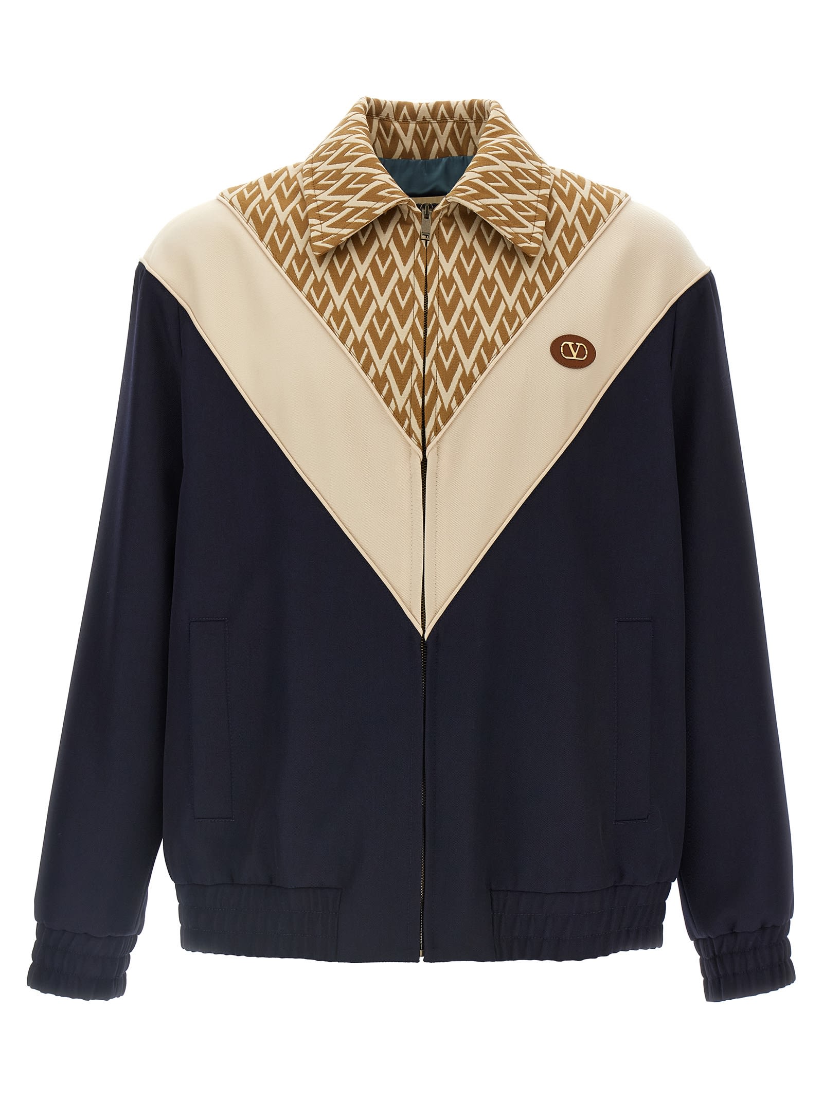 Valentino Wool And Cotton Jacket With Chevron Pattern In Multi