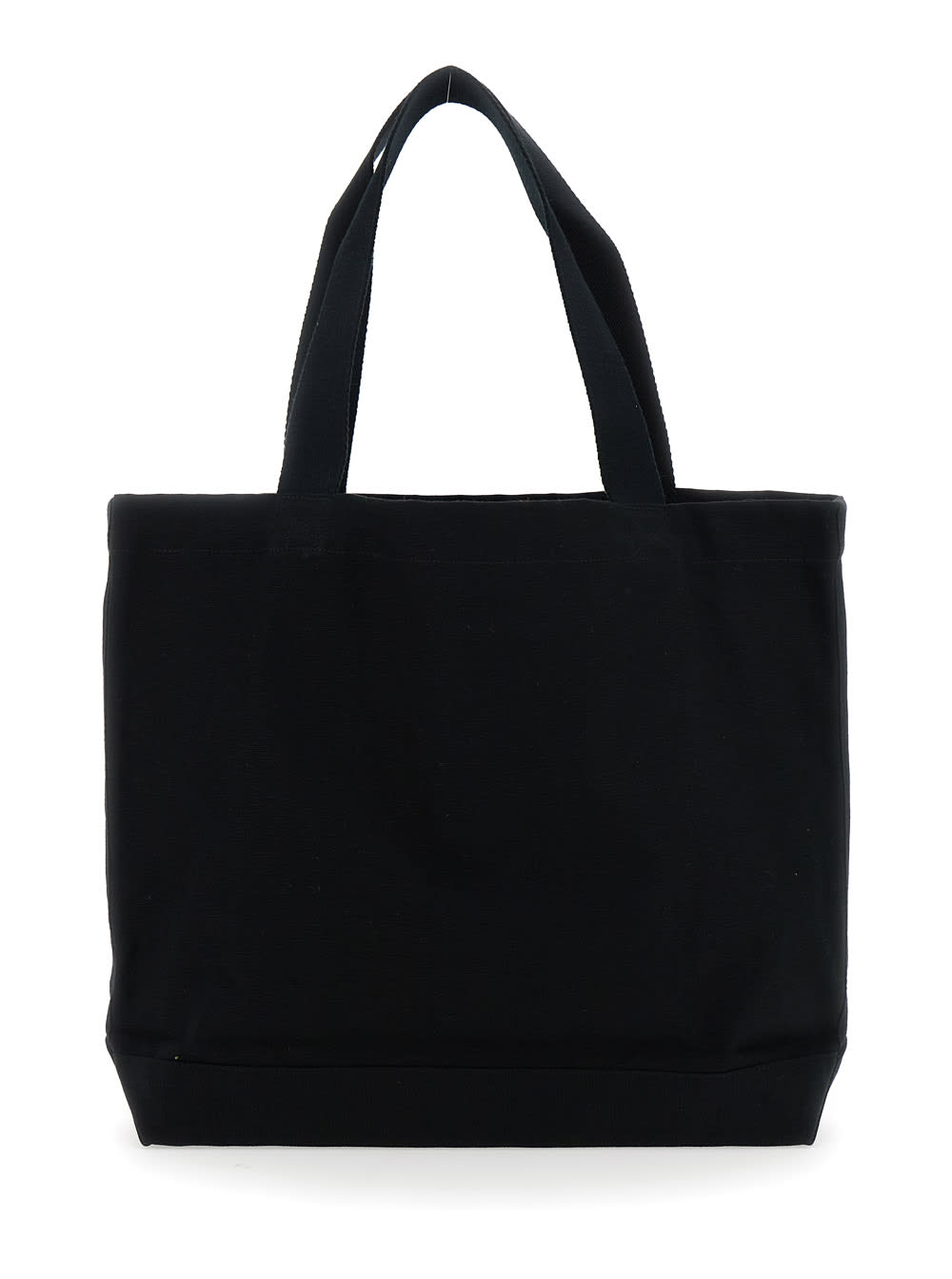 Maison Kitsuné Black Shopper With Maxi Logo Lettering On The Front In Cotton Man In Black