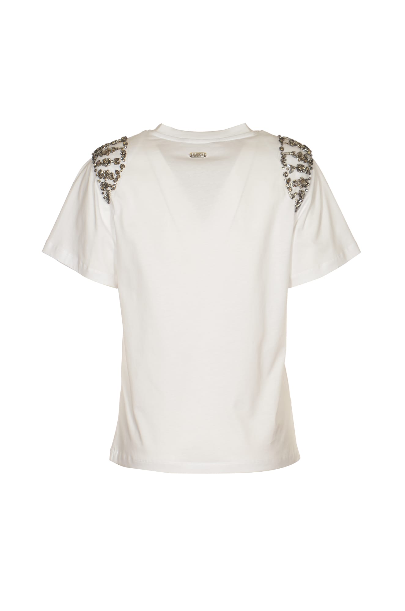 Shop Alberta Ferretti Rhinestone Embellished Round Neck T-shirt