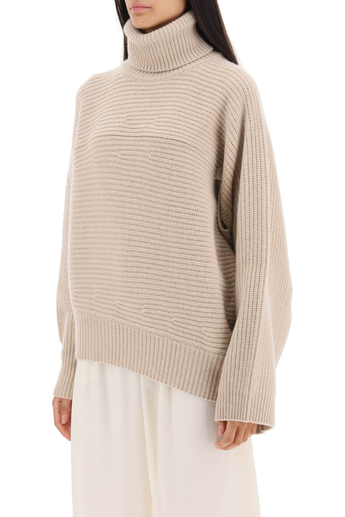 Stella Mccartney Asymmetrical Sweater In Ribbed Cashmere Knit In Oat (beige)