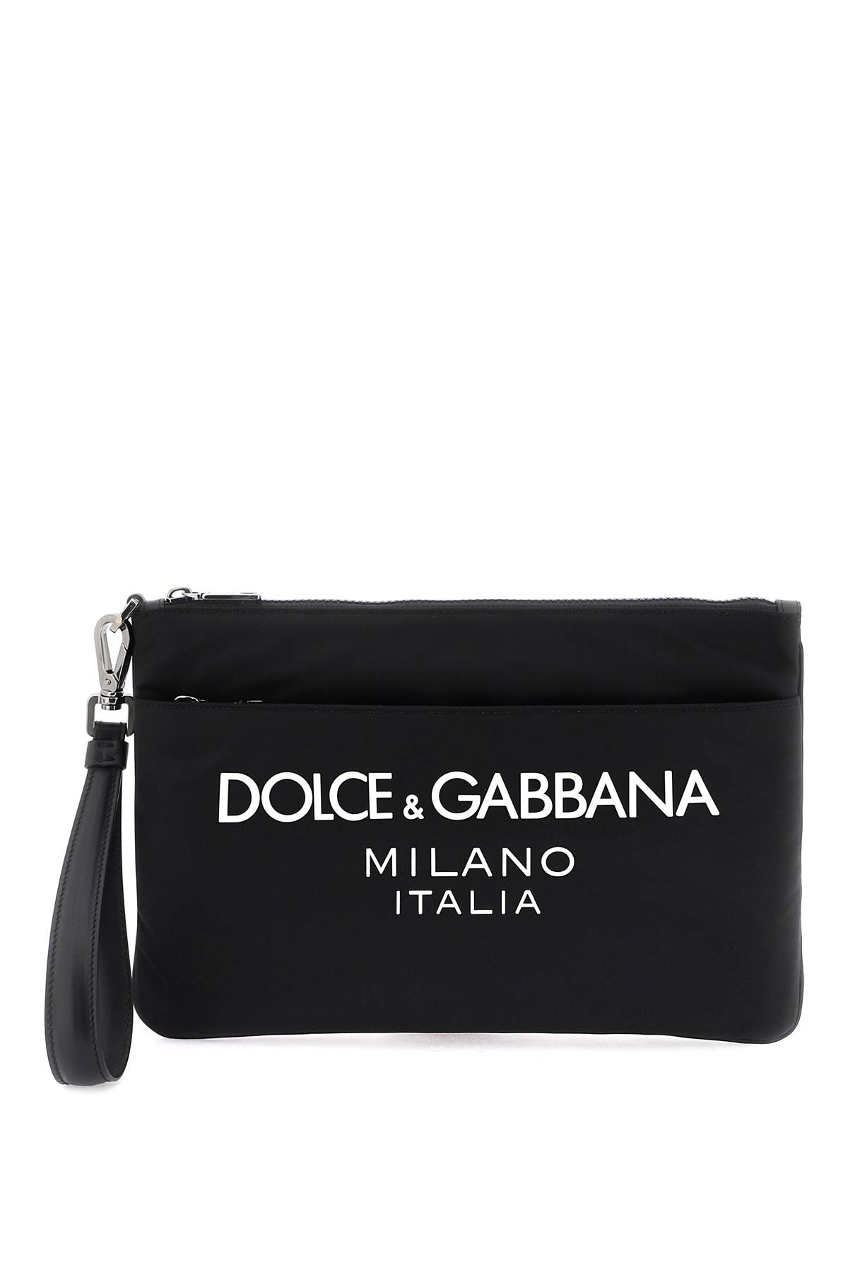 Shop Dolce & Gabbana Nylon Pouch With Rubberized Logo In Nero/nero
