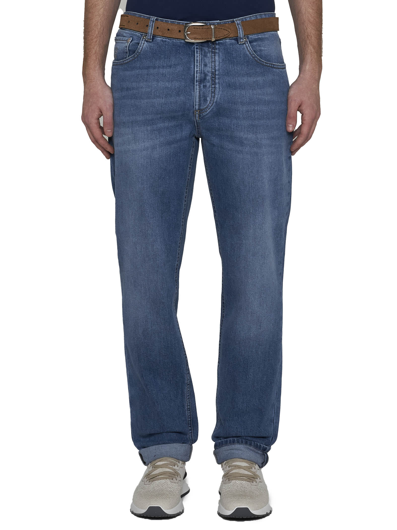 Brunello Cucinelli Rolled Cuff Denim Jeans In Denim Chiaro Old