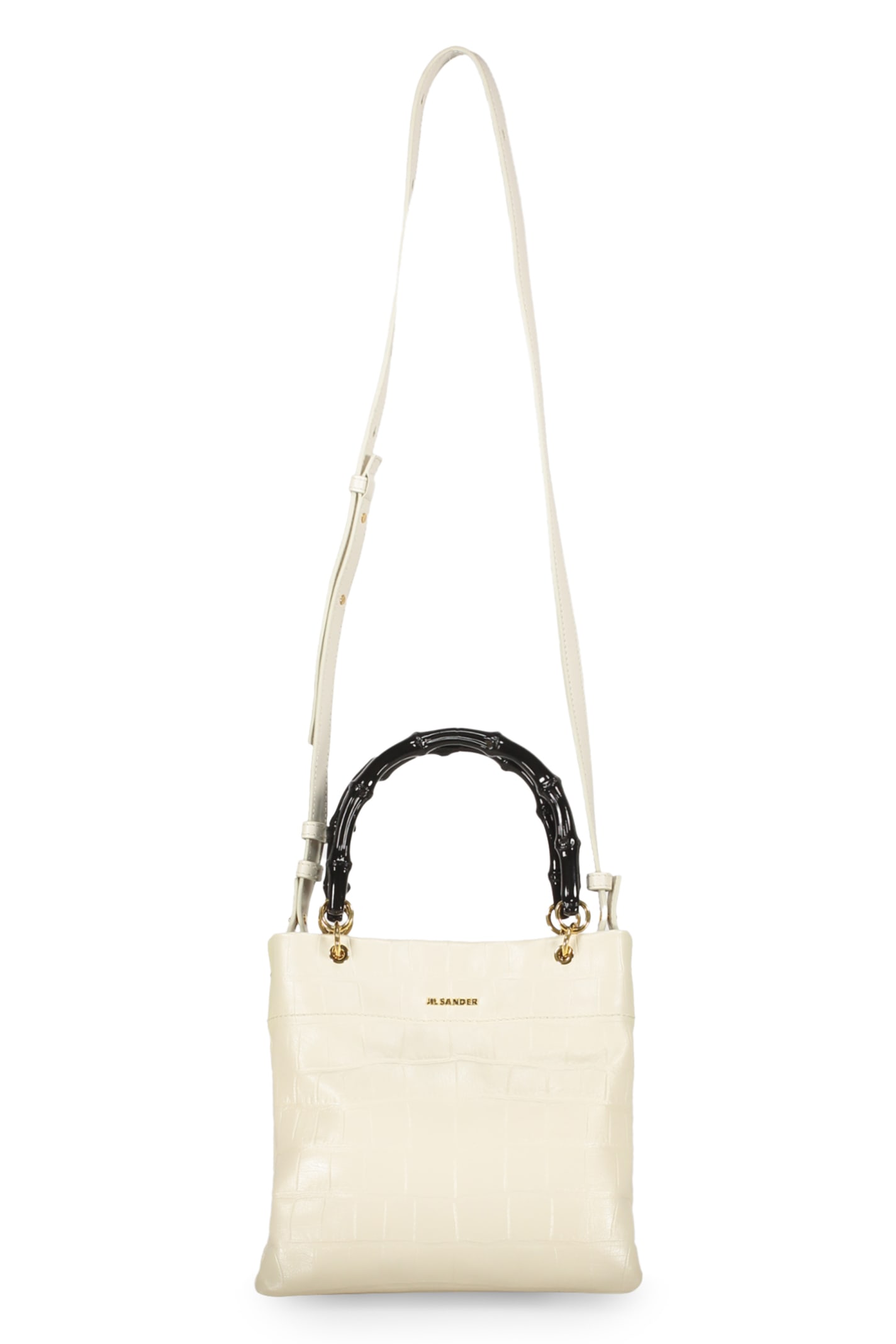 Shop Jil Sander Mini Leather Tote Bag In Ecru