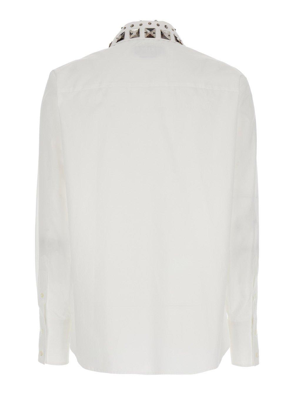 Shop Msgm Long Sleeved Embellished Shirt In Bianco