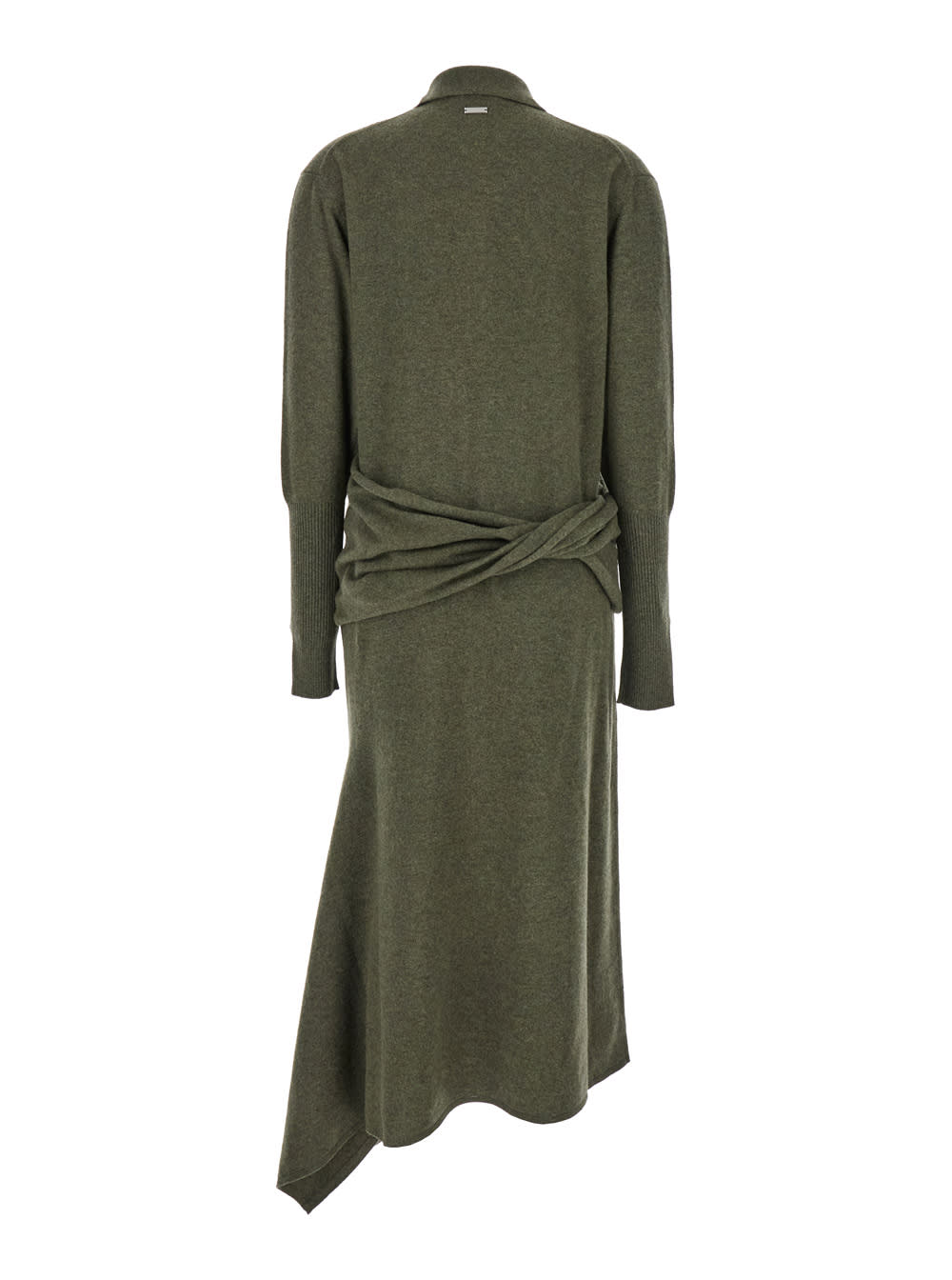 Shop Ferragamo Green Dress With Asymmetric Panel In Wool And Cashmere Woman