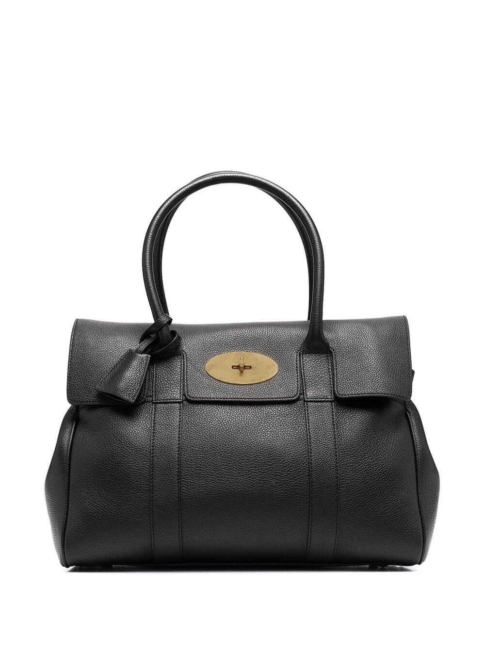 Shop Mulberry Bayswater Black Handbag With Twist-lock Fastening In Grainy Leather Woman