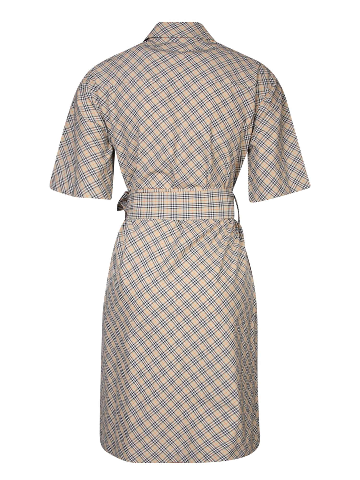 Shop Burberry Mini Check Sand Polo Dress In Beige