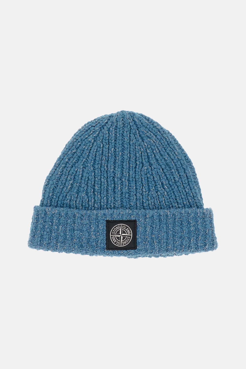 Stone Island Fancy Yarn Mouliné Wool Beanie In Blue