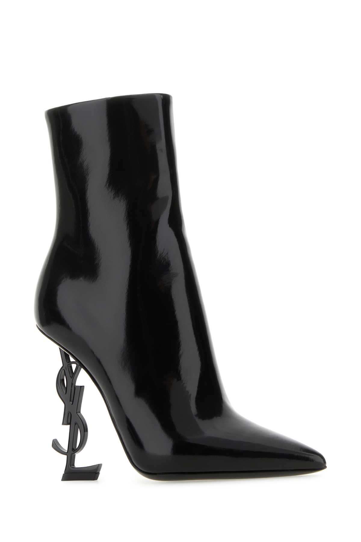 Saint Laurent Black Leather Opyum 110 Ankle Boots In Nero