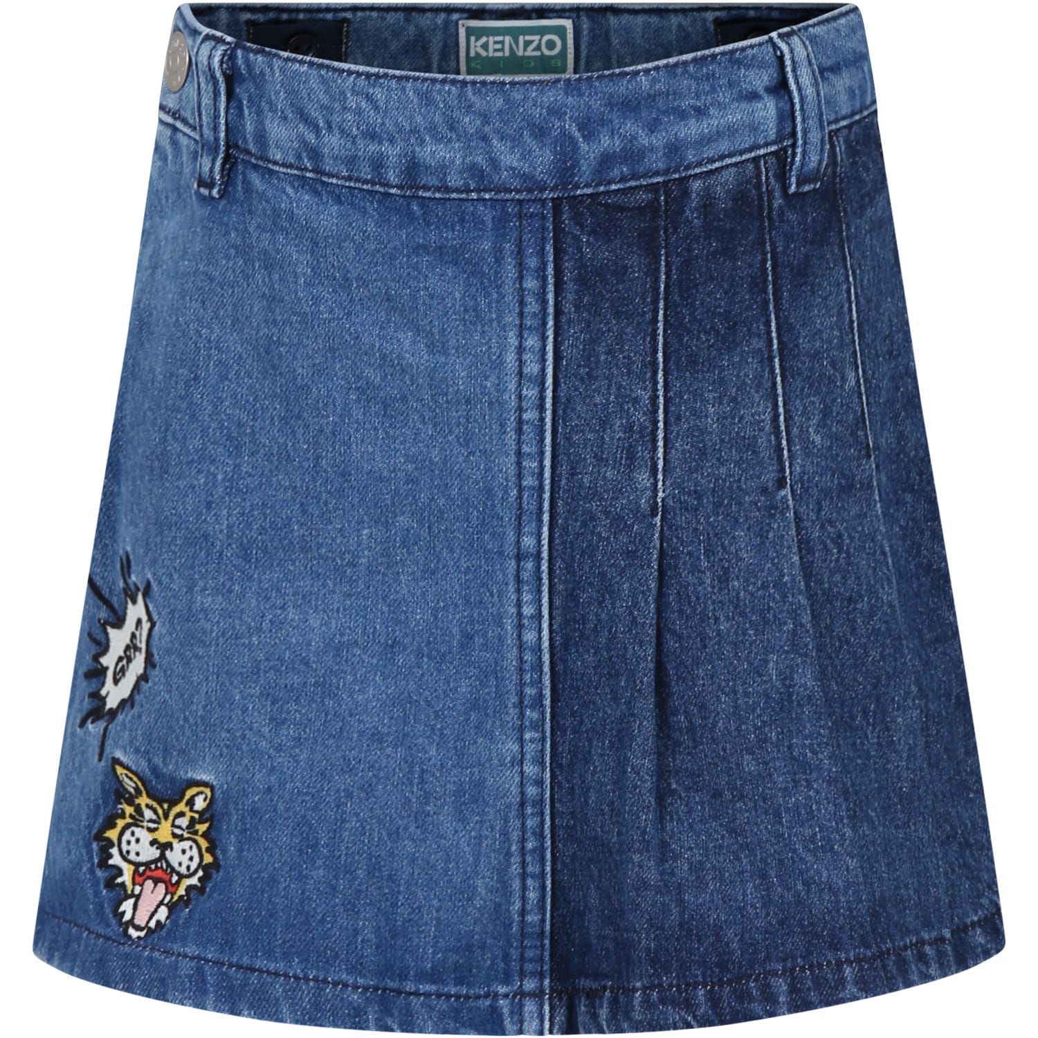 Kenzo Kids' Denim Shorts For Girl With Multicolor Embroidery