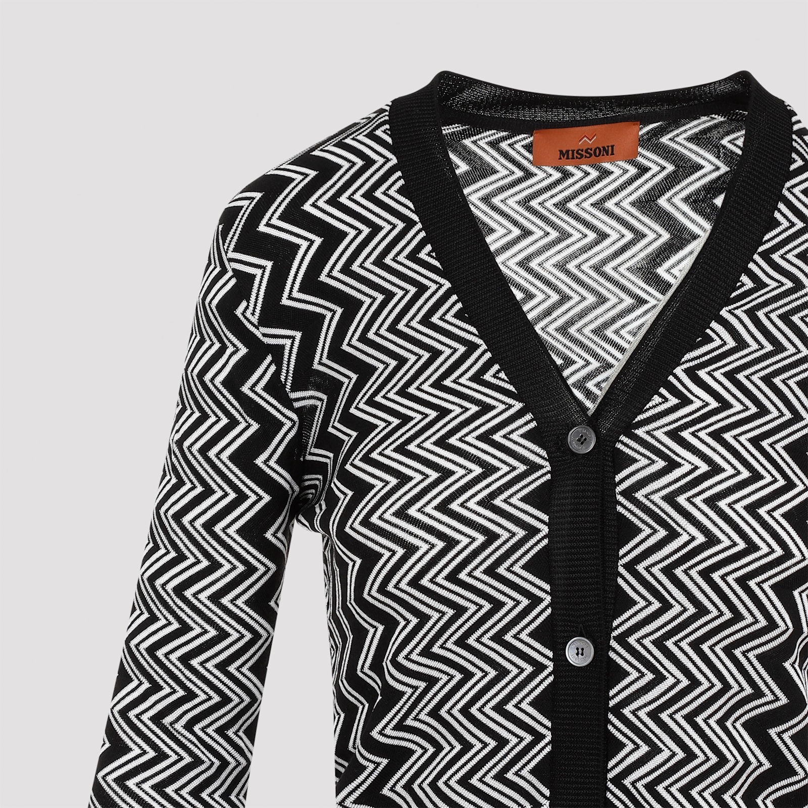 Shop Missoni Zigzag Patterned Knitted Cardigan In Lg Black White