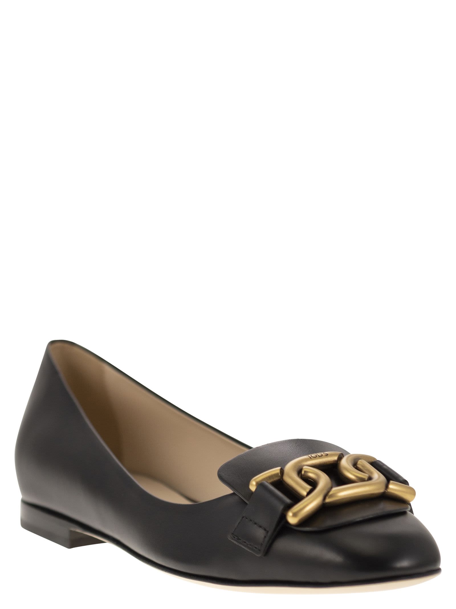 Shop Tod's Leather Ballerina With Accessory In Nero