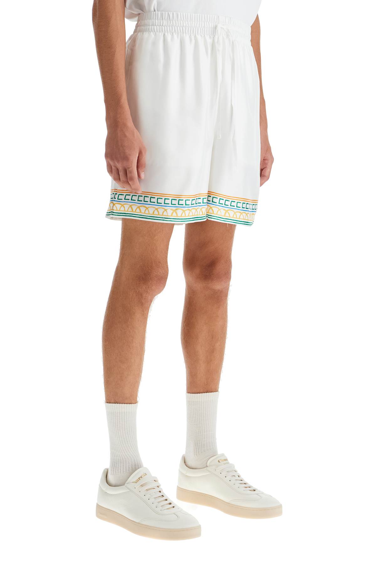 Shop Casablanca Silk Bermuda Shorts Crayon Temple In Crayon Temple Tennis Club (white)