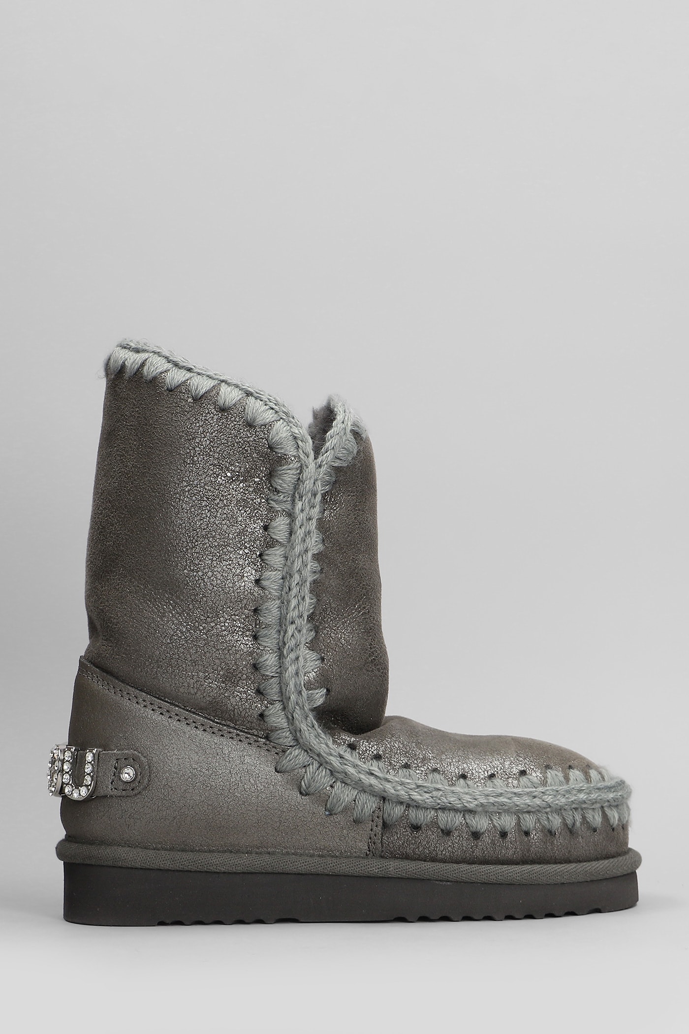 Eskimo 24 Low Heels Ankle Boots In Grey Leather