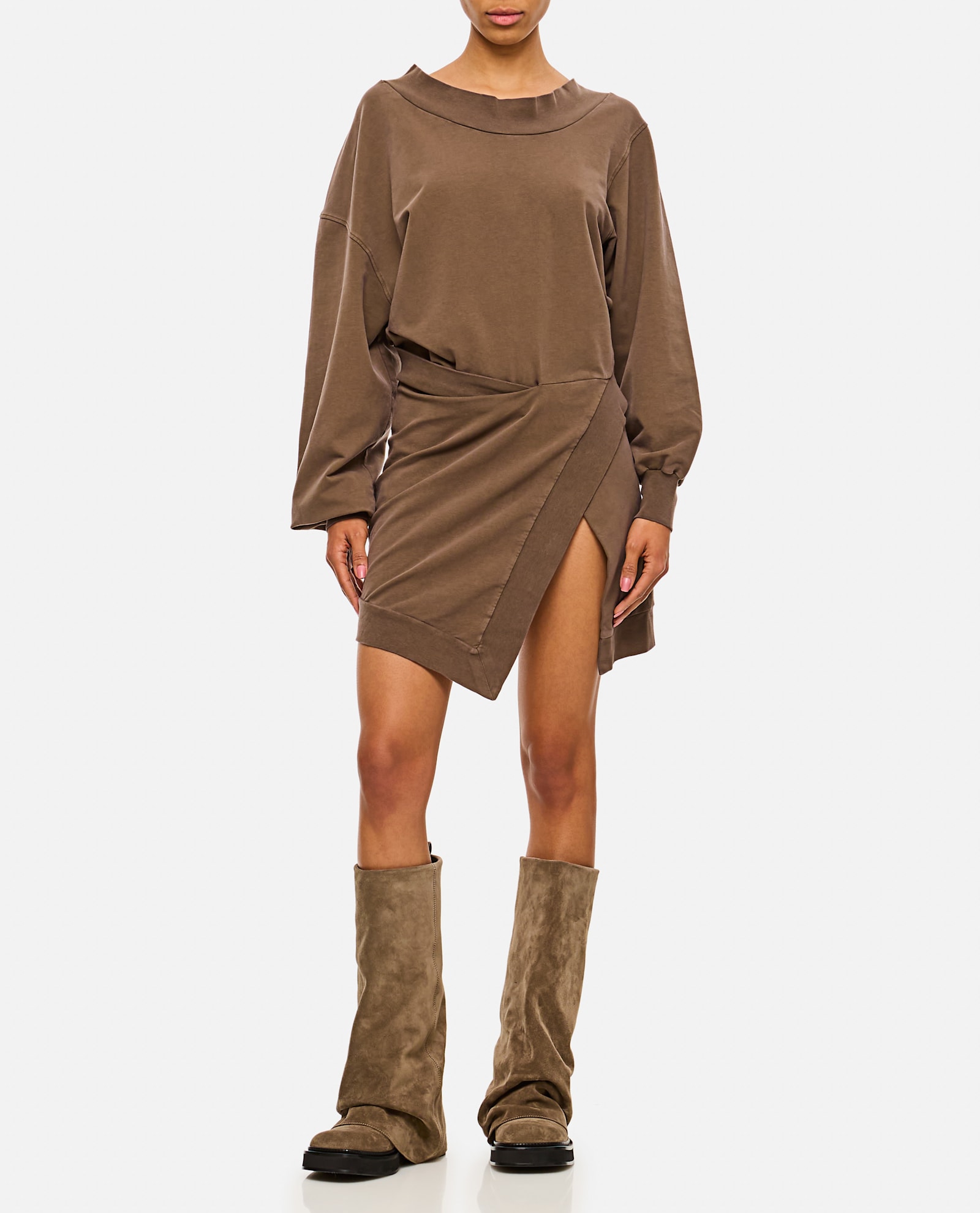 Attico Light American Fleece Mini Dress In Brown