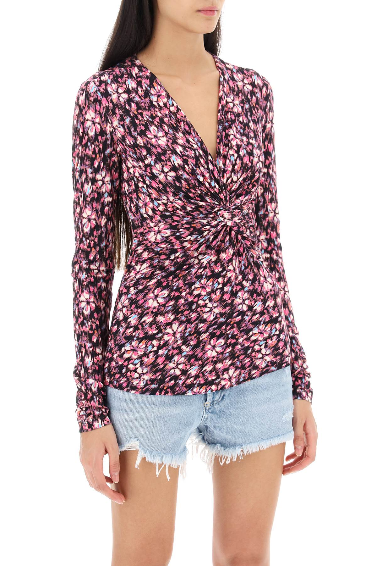 Shop Marant Etoile Lyss Long Sleeve Jersey Top In Midnight Pink (black)
