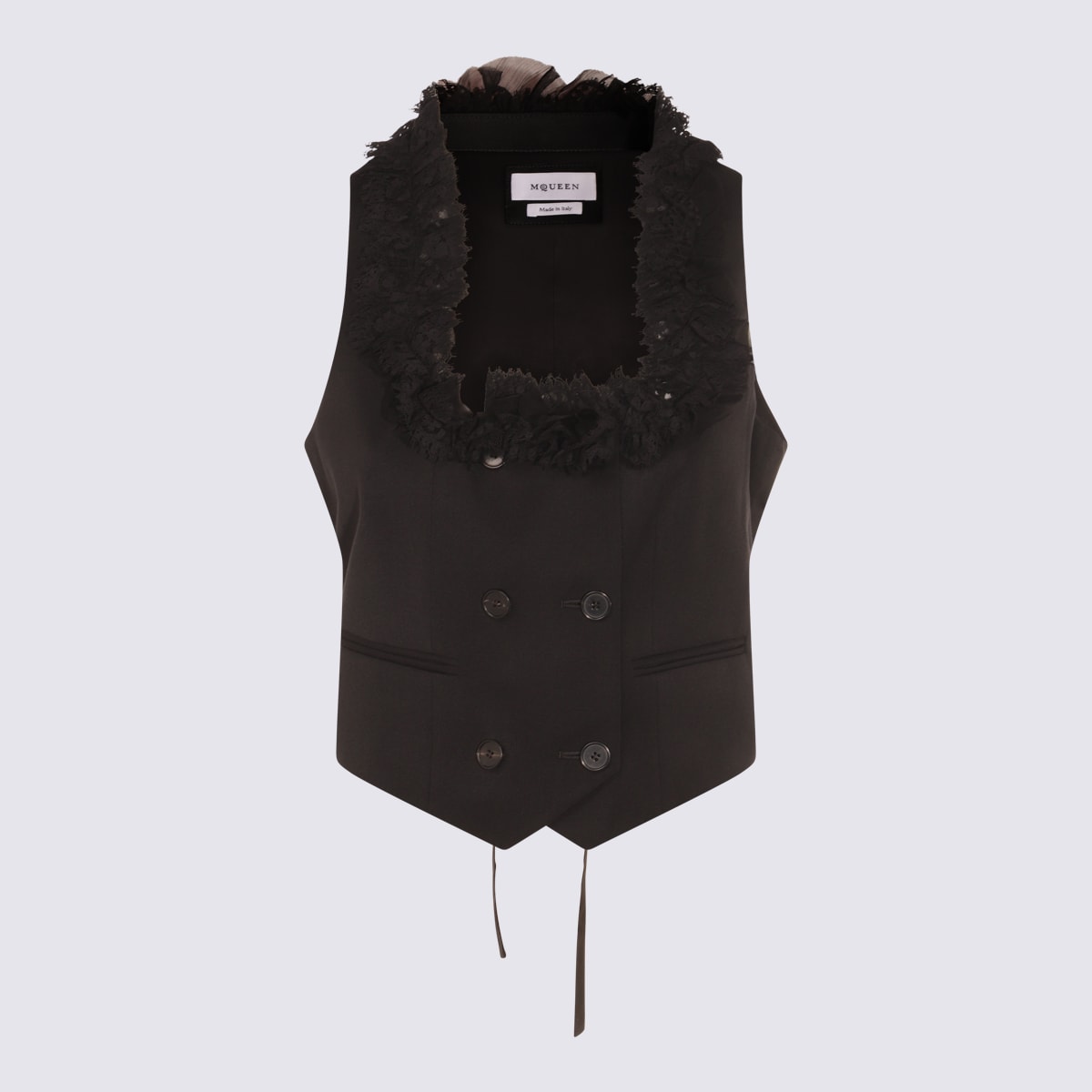 Alexander Mcqueen Lace Trimmed Satin Top With Adjustable Straps In Black