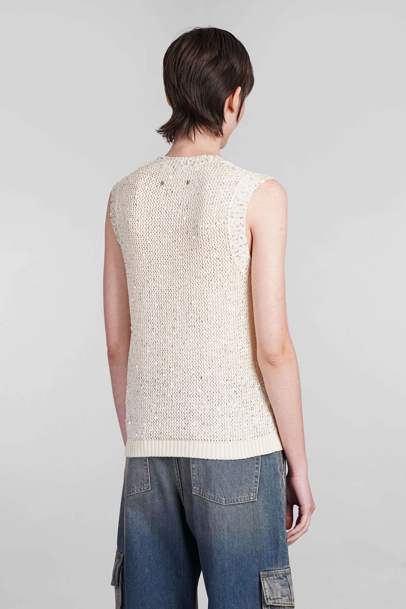 Golden Goose Knitted Vest With Sequins Embell In White
