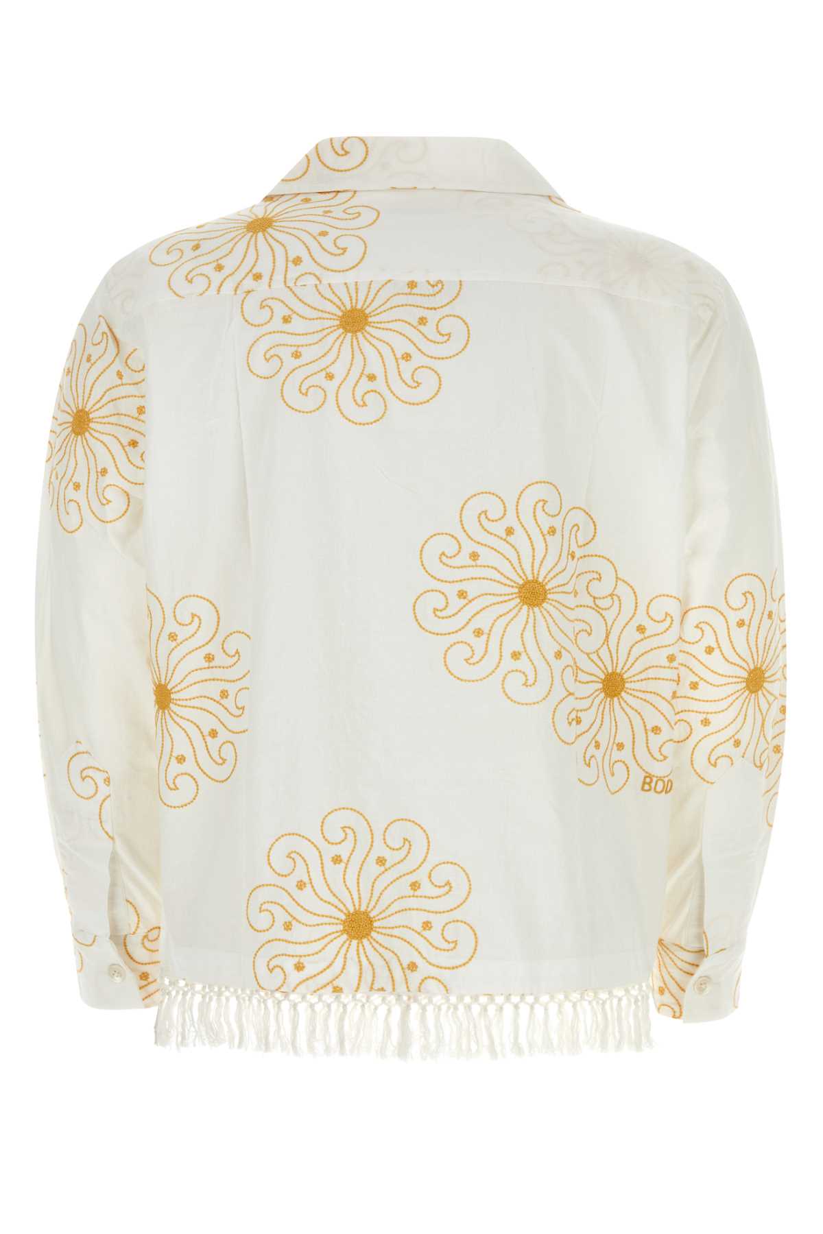 Shop Bode Embroidered Cotton Oversize Soleil Shirt In White
