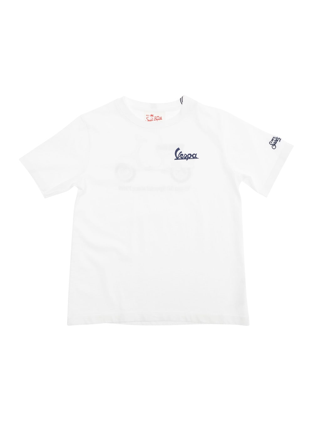 MC2 SAINT BARTH WHITE CREWNECK T-SHIRT WITH LOGO LETTERING ON FRONT AND SLEEVE AND MAXI PRINT ON THE REAR IN COTTON