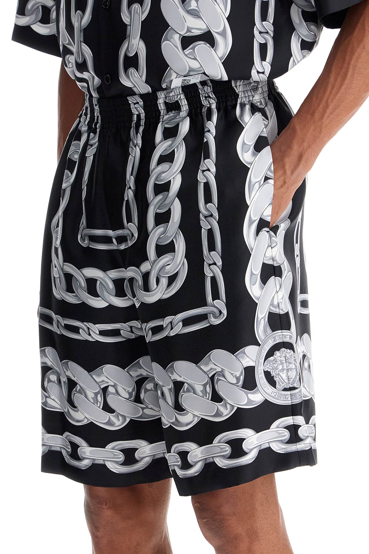 Versace Men Medusa Chains Silk Shorts In Black