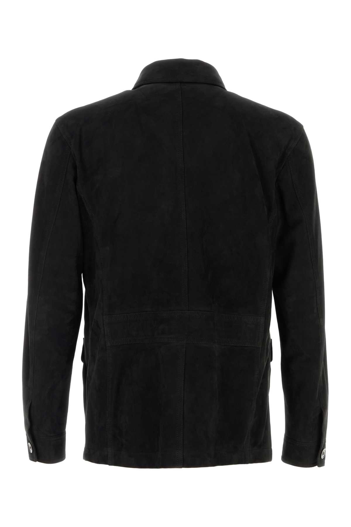 Tom Ford Light Suede Stand Collar Overshirt In Black