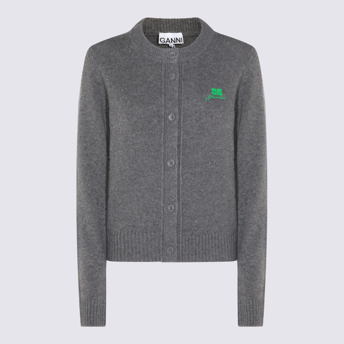Ganni Cardigan With Logo In Gray