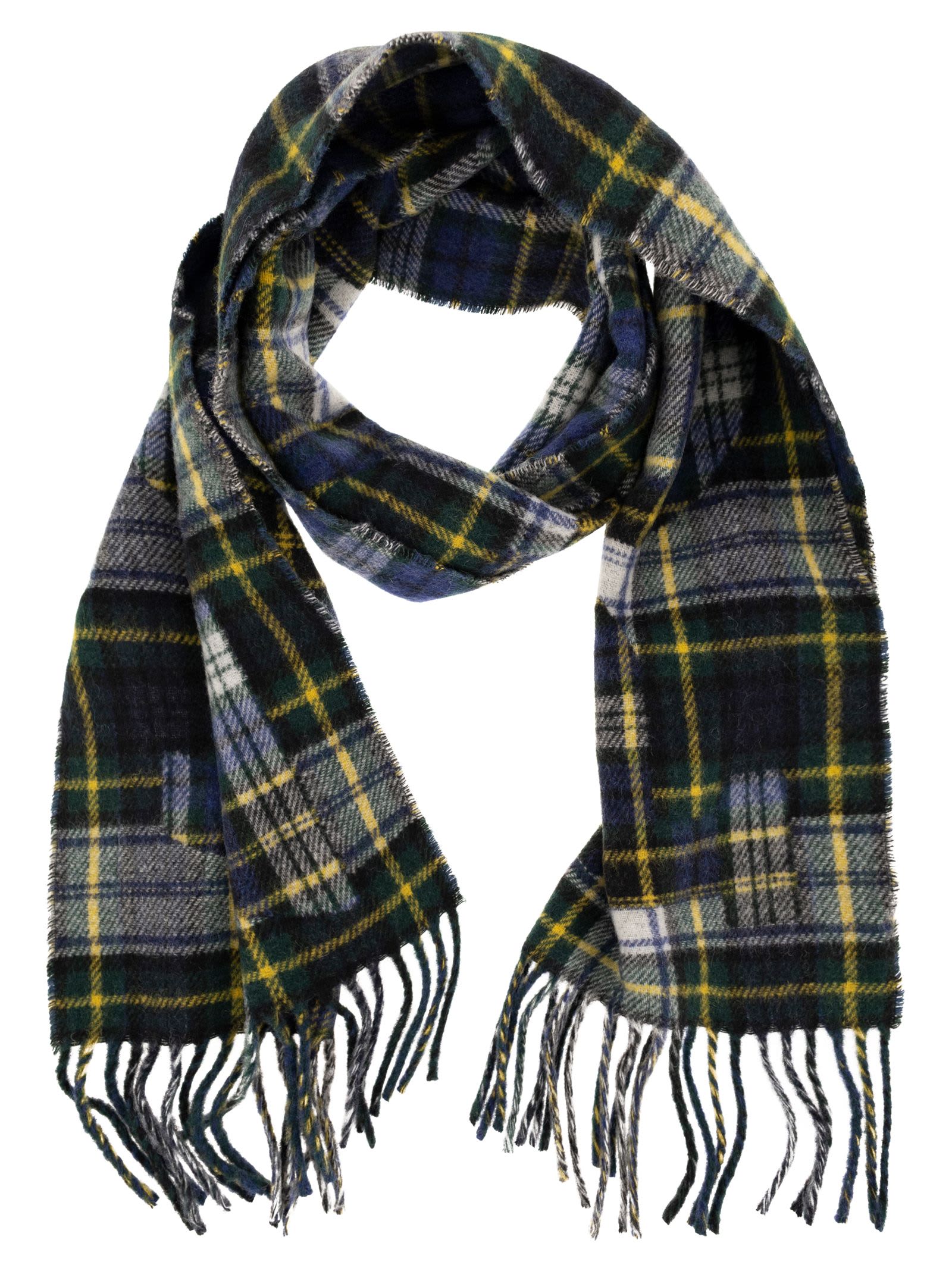 Shop Polo Ralph Lauren Wool Blend Check Scarf In Green/yellow