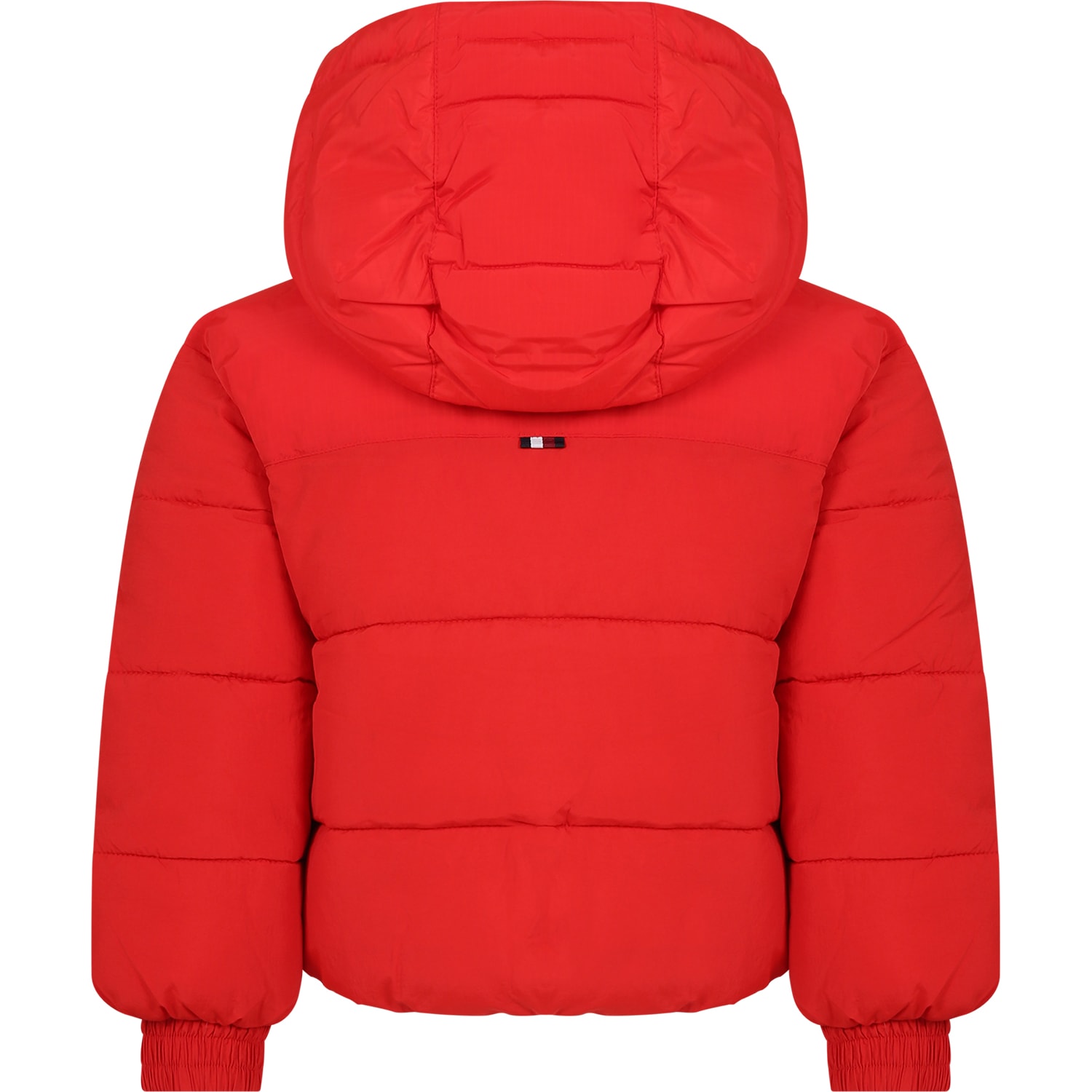 Shop Tommy Hilfiger Red Down Jacket For Girl With Logo