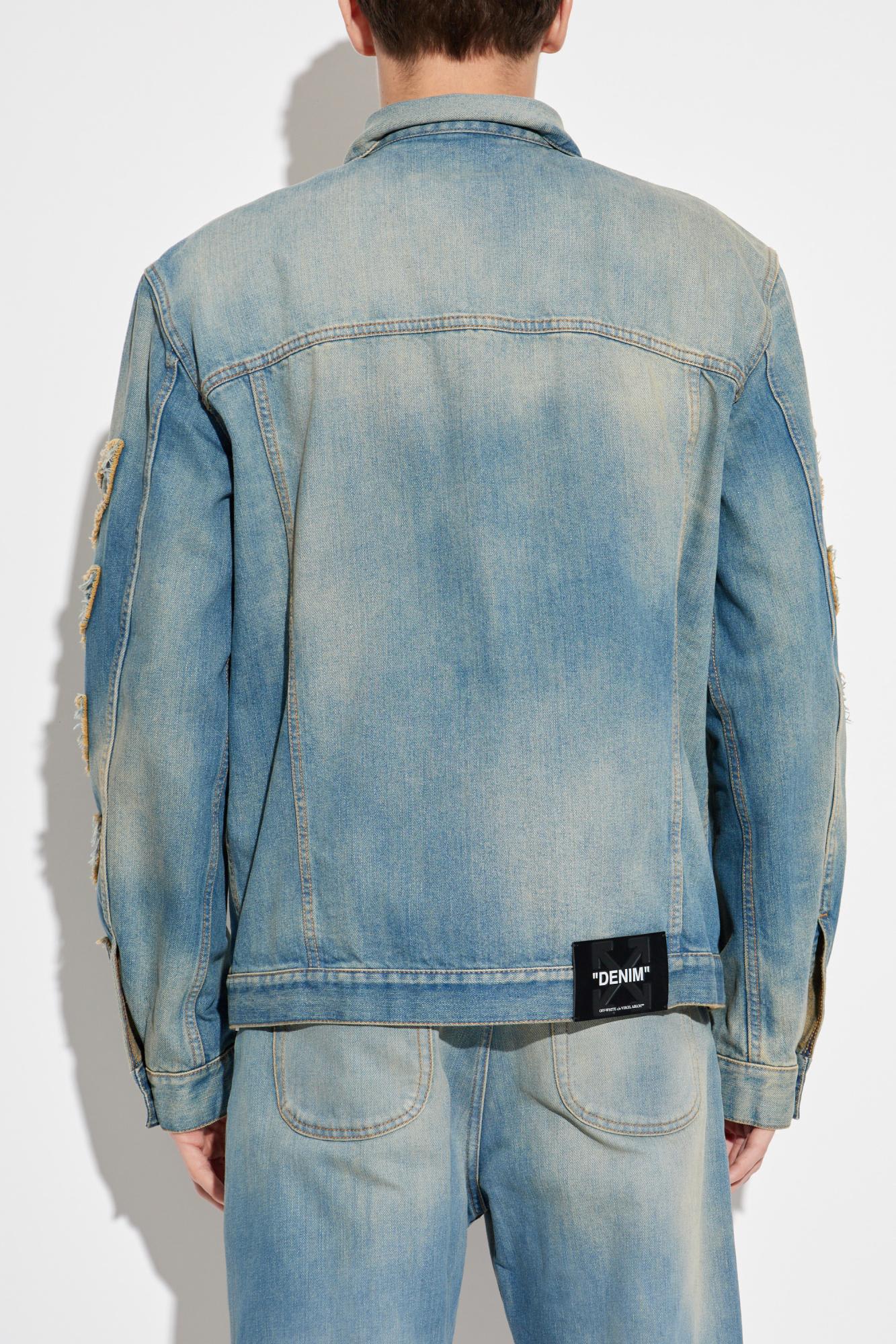 Off-white Diagonal Raw Patch Denim Jacket In Blue