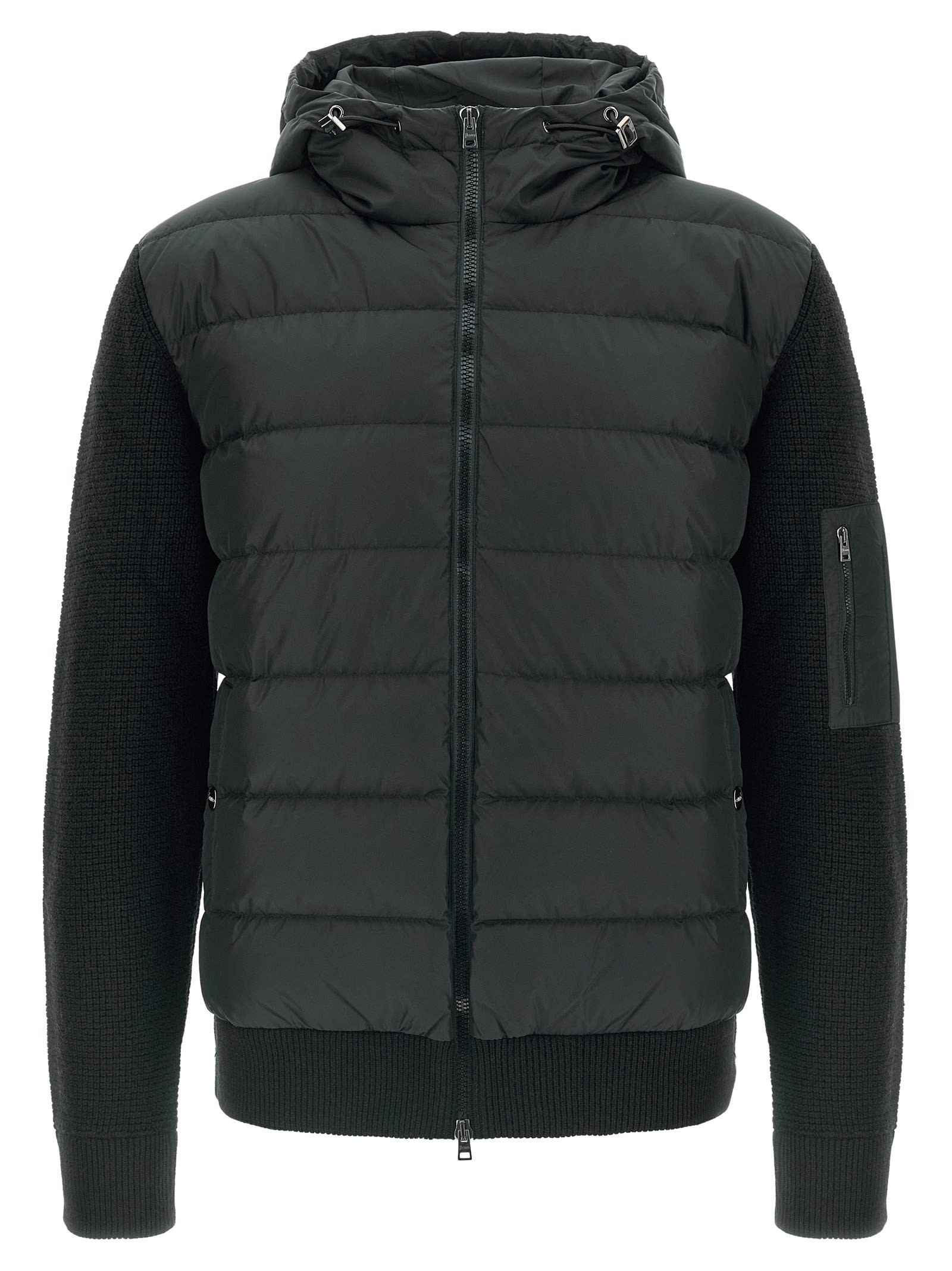 Herno Padded Bomber Jacket With Wool Sleeves Clothing In Black