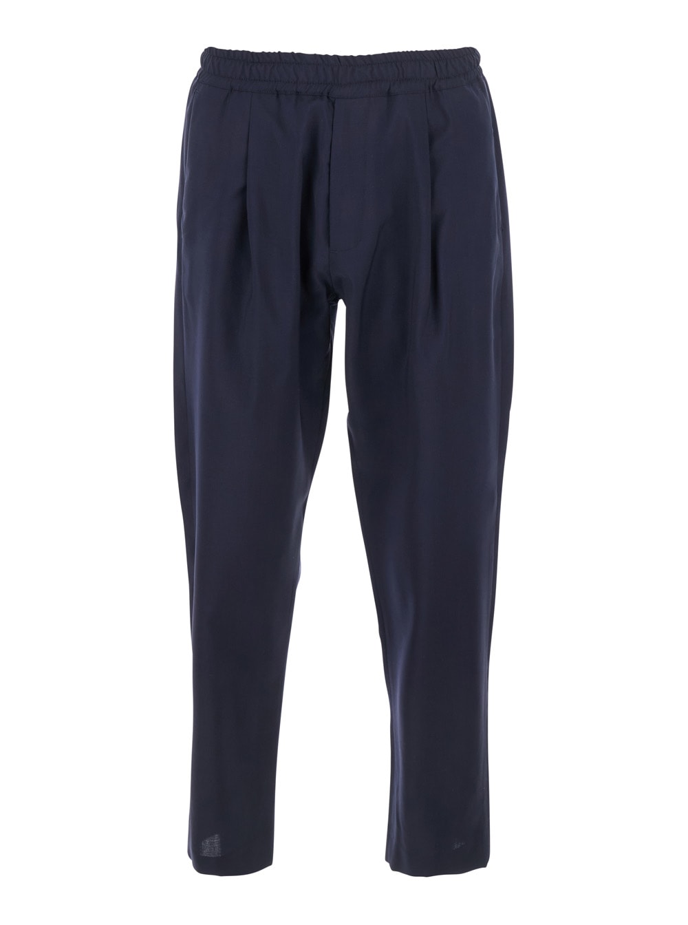 Blue Pants With Elastic Waist And Patch Pockets On The Back In Wool Man