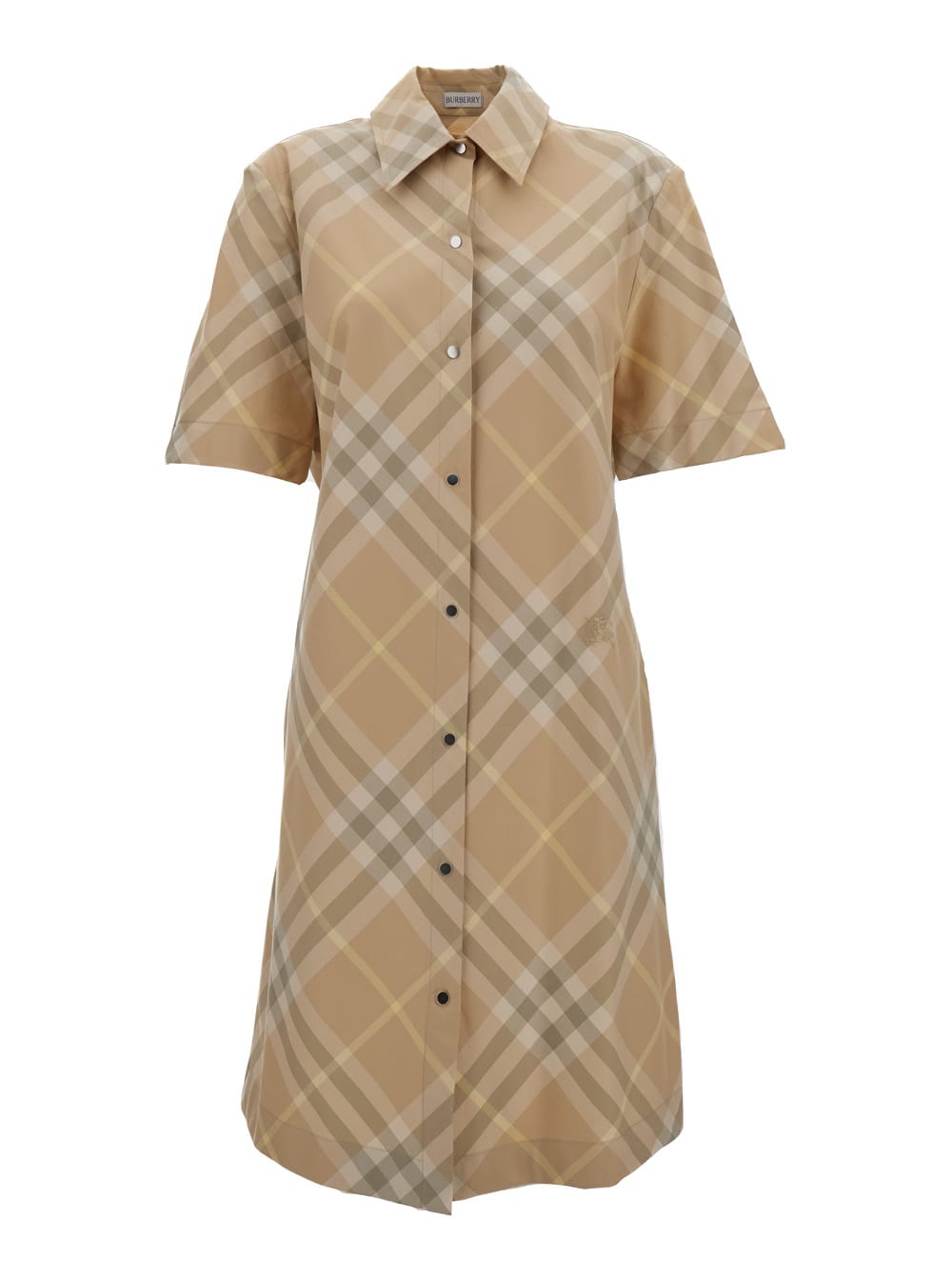 Shop Burberry Beige Chemisier Dress With All-over Vintage Check Print In Cotton Woman