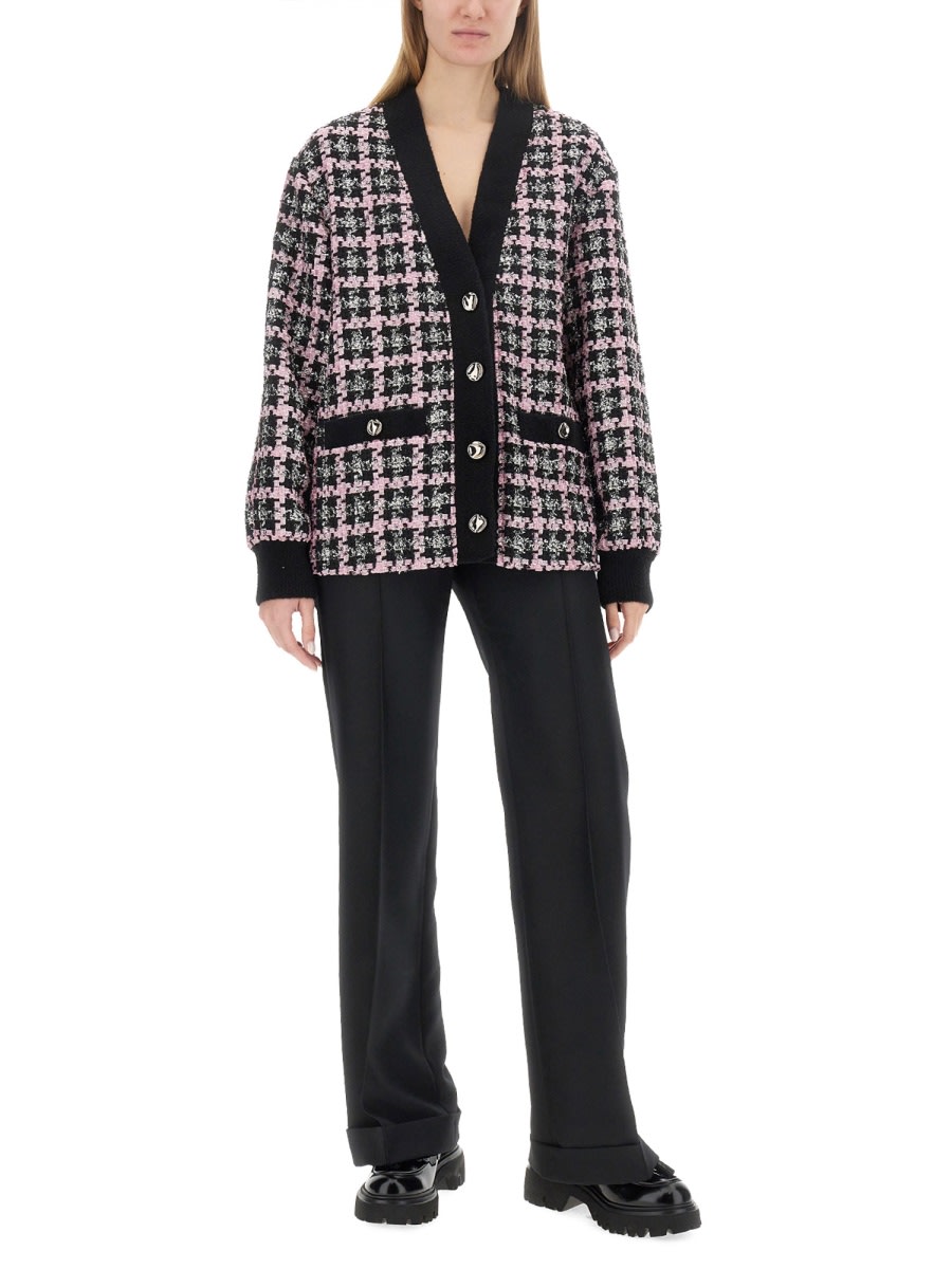 Shop Msgm Lurex Check Tweed Cardigan In Multicolour