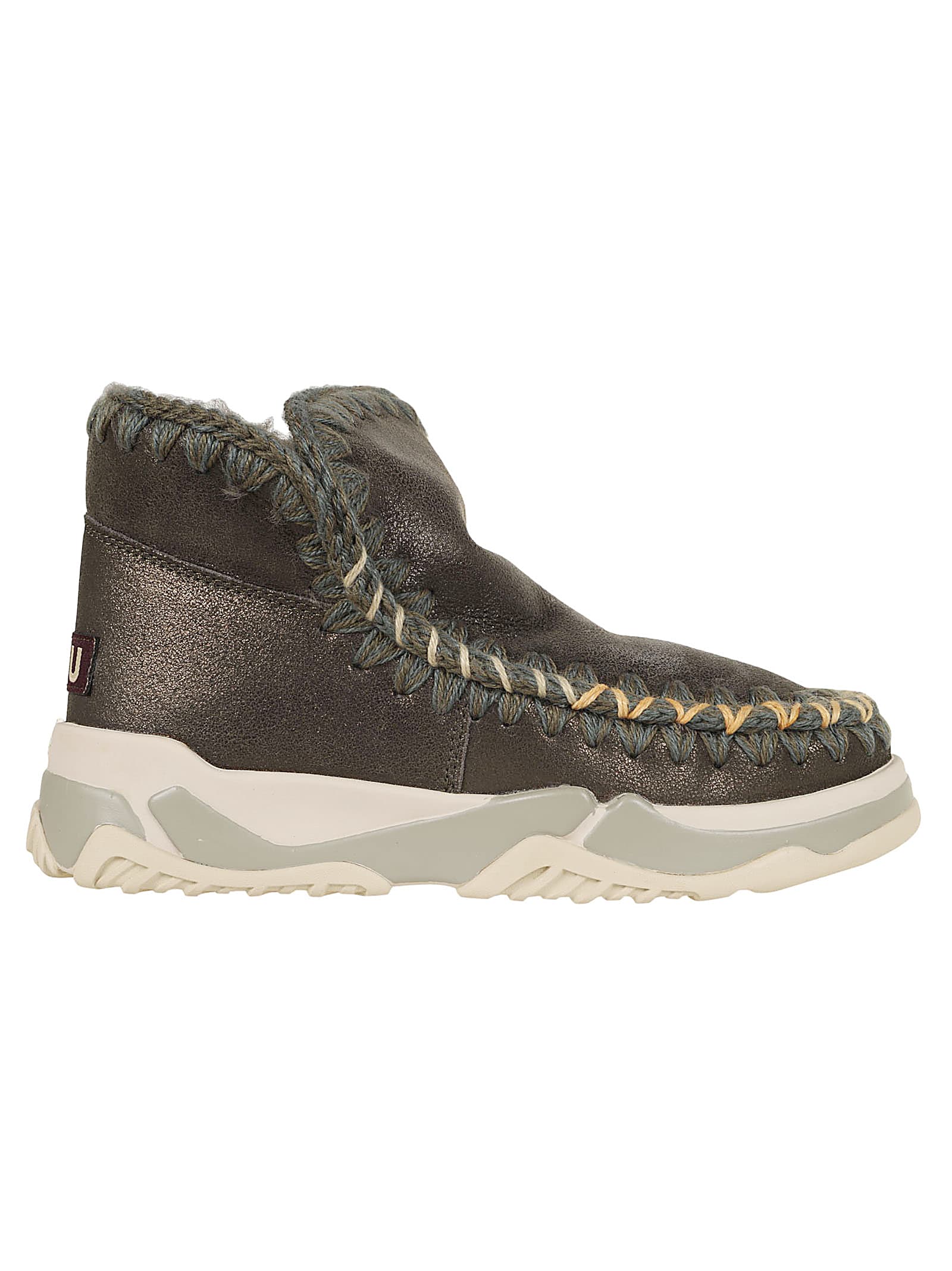 Shop Mou Eskimo Trainer Overstitching In Dubkol Dust Metallic Black Olive