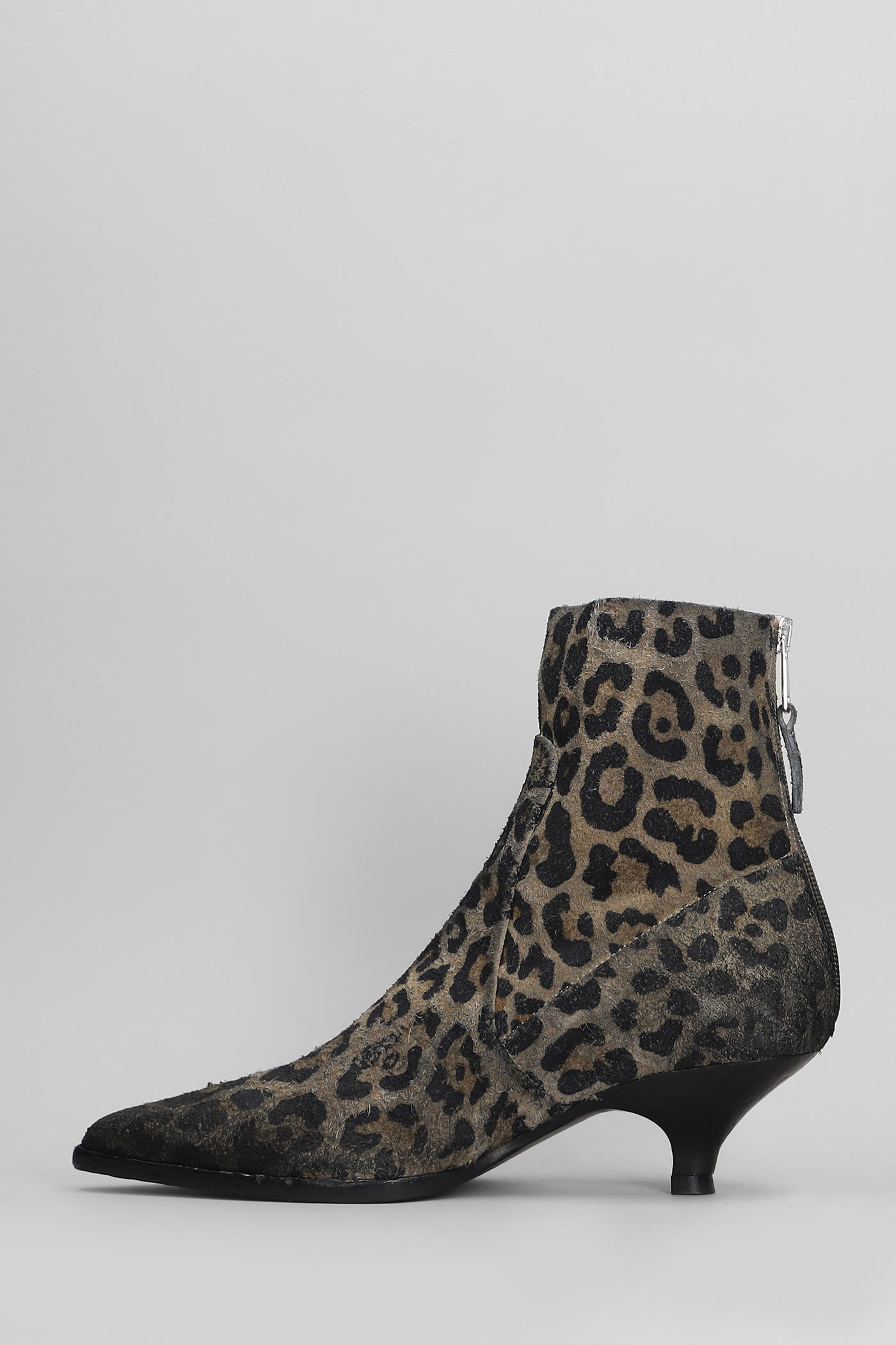 Elena Iachi High Heels Ankle Boots In Animalier Suede In Animalier