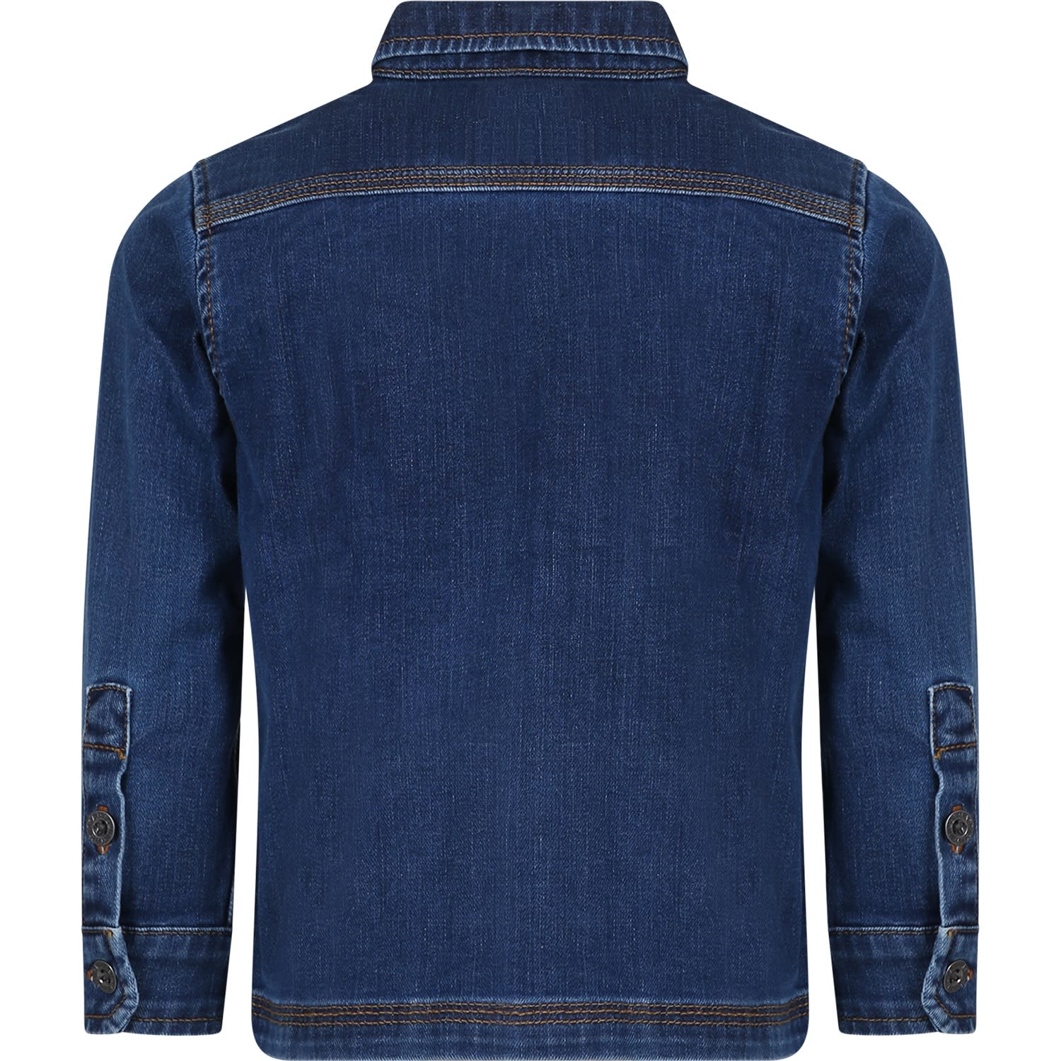 Shop Timberland Blue Shirt For Boy With Patch In Denim