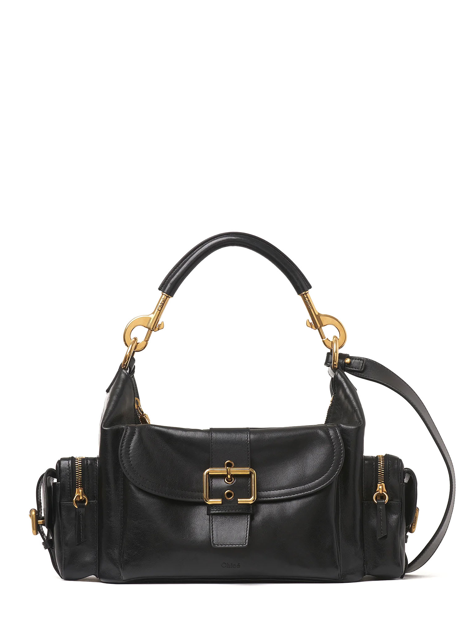 Chloé Medium Double Carry Leather Shoulder Bag In Black