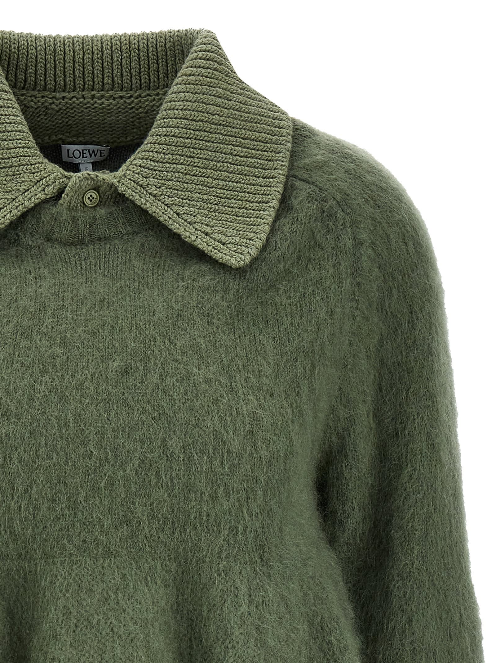 Shop Loewe Mohair Polo Sweater In Green