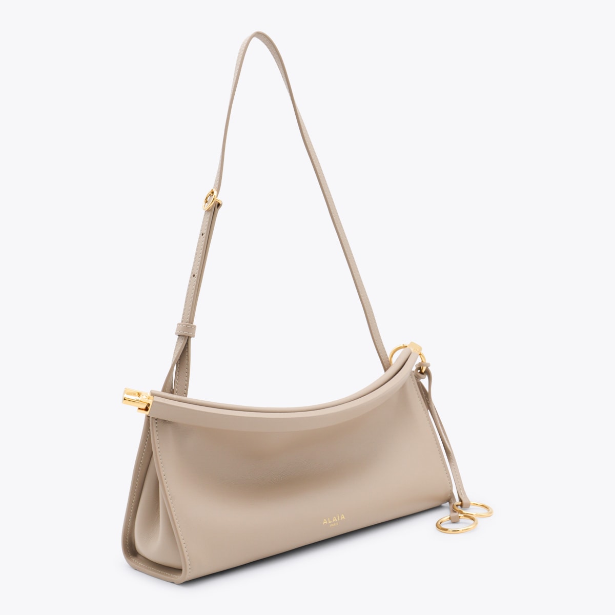 Alaïa Beige Leather Le Click East West Small Crossbody Bag In Gray