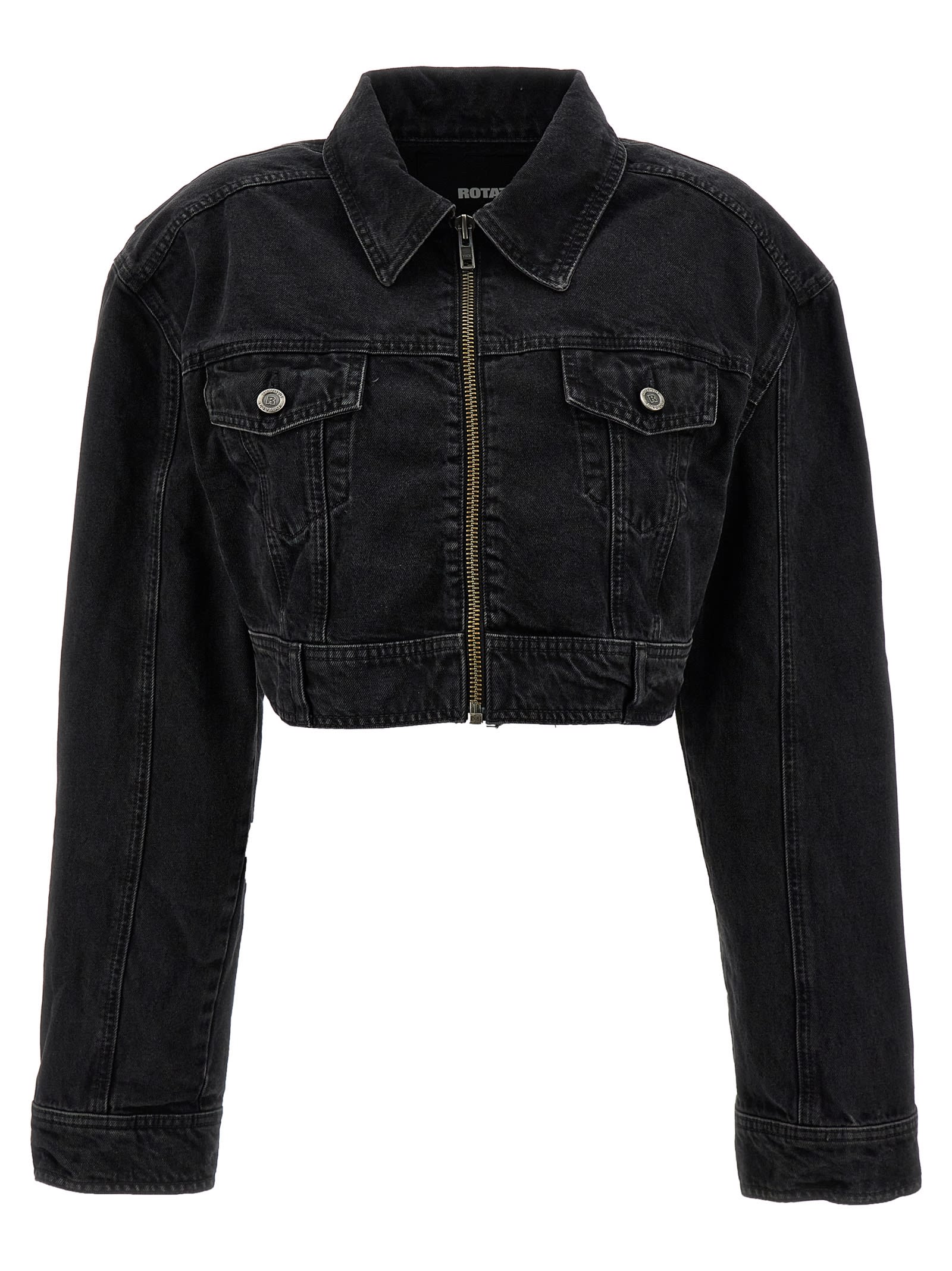Rotate Birger Christensen Rotate Sunday Zebra-print Cropped Denim Jacket In Black