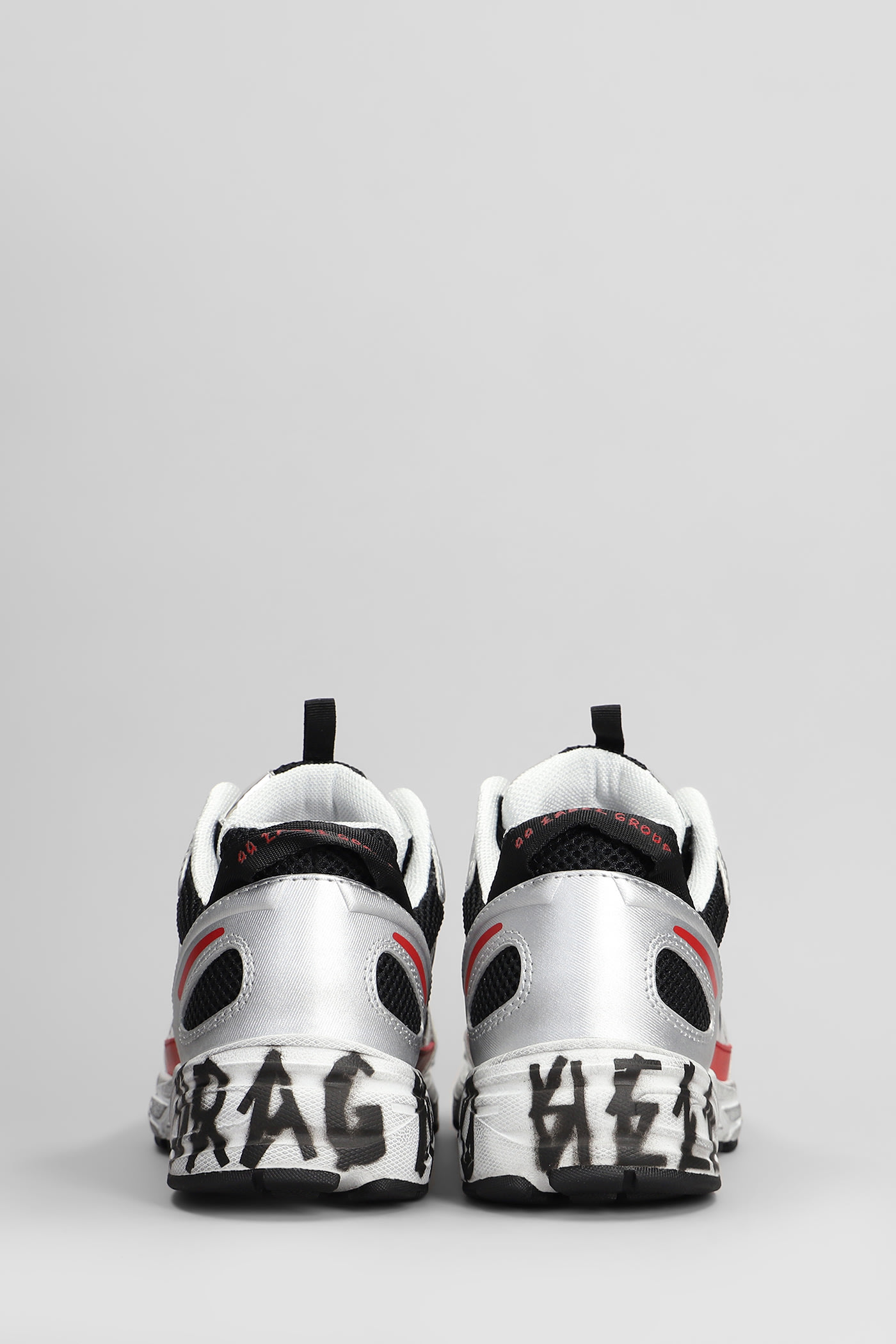 44 Label Group Dragger Sneakers In Silver Leather And Fabric In Silver