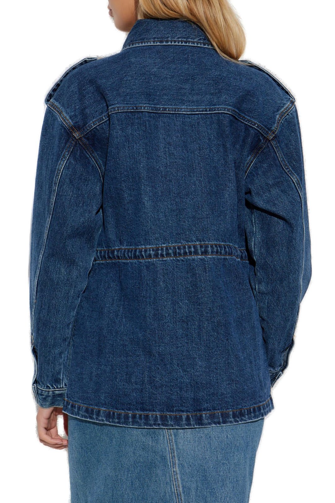 Shop Self-portrait Denim Utility Jacket In Dark Denim