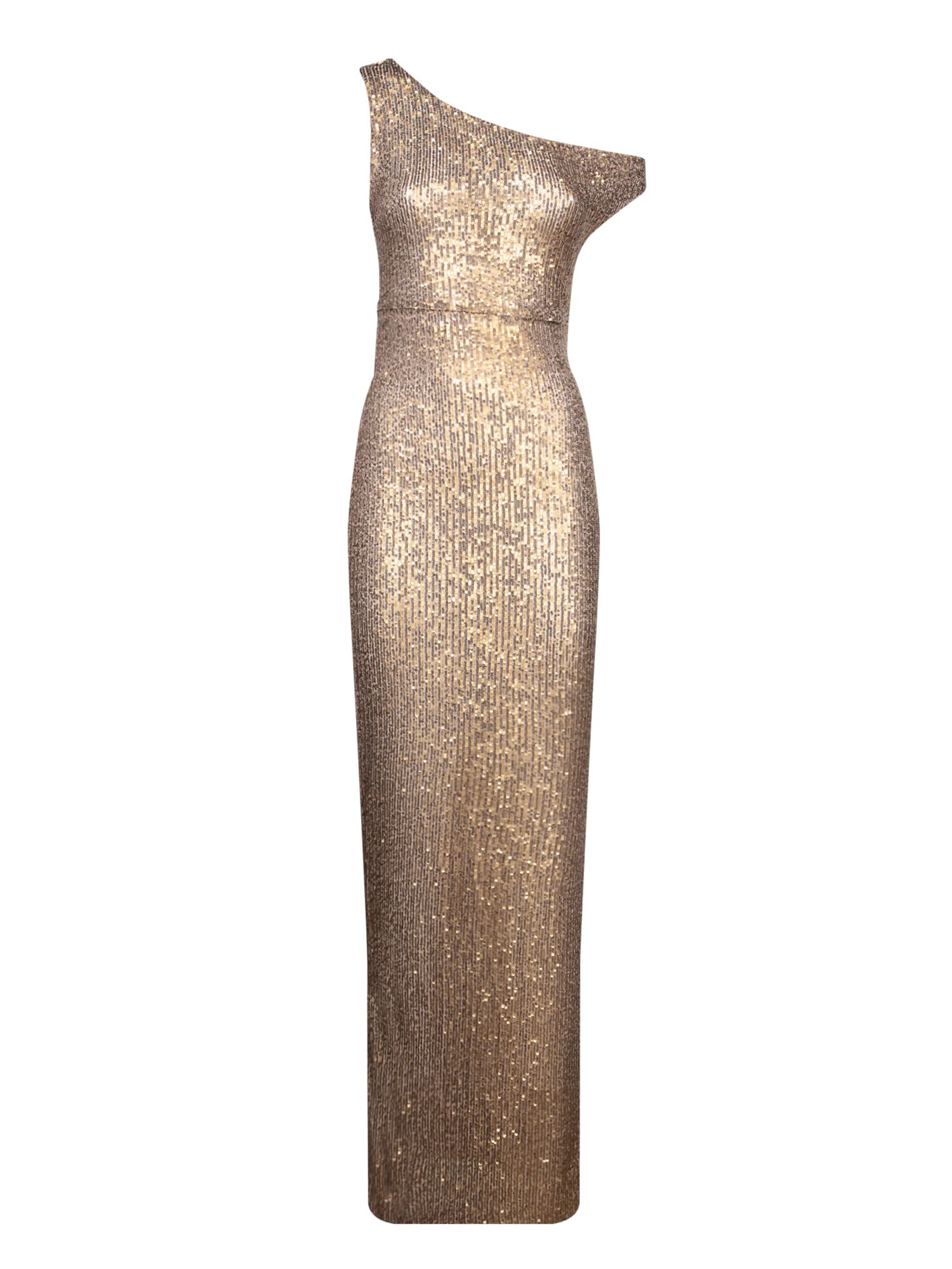 Shop Norma Kamali Long Drop Sequin Gold Dress In Metallic