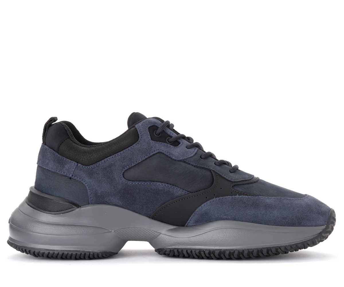 Hogan Interaction Sneaker In Midnight Blue And Black Suede